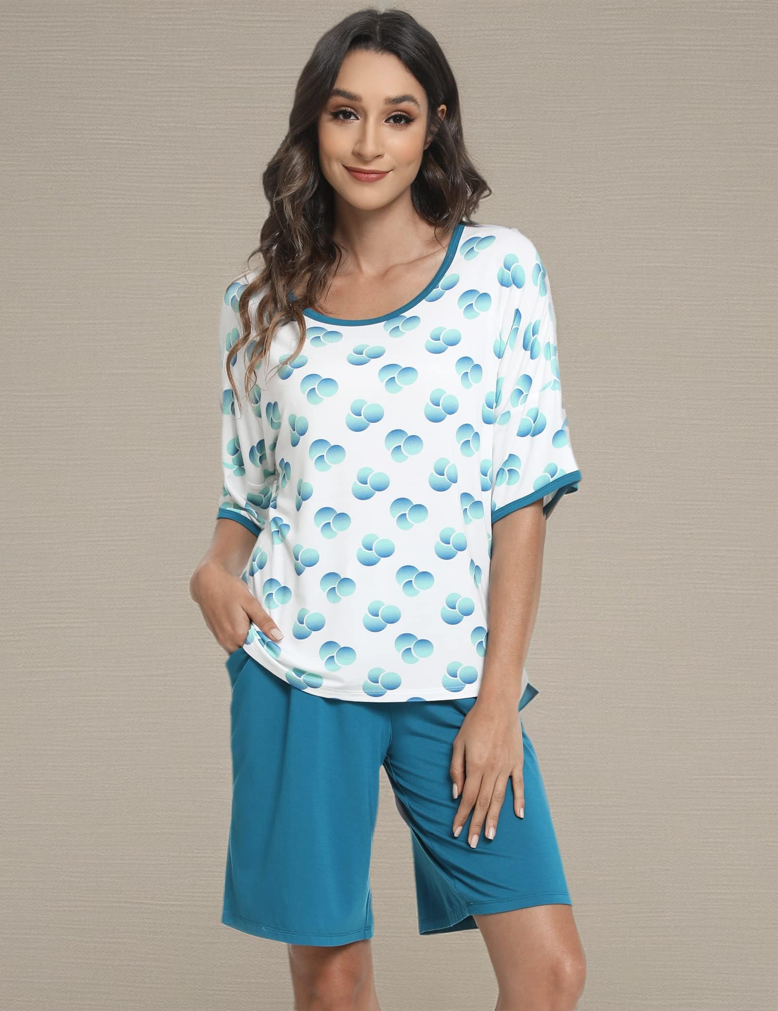 LazyCozy Women's Bamboo Viscose Pajama Set - Short Sleeve & Shorts for Sleep & Lounge