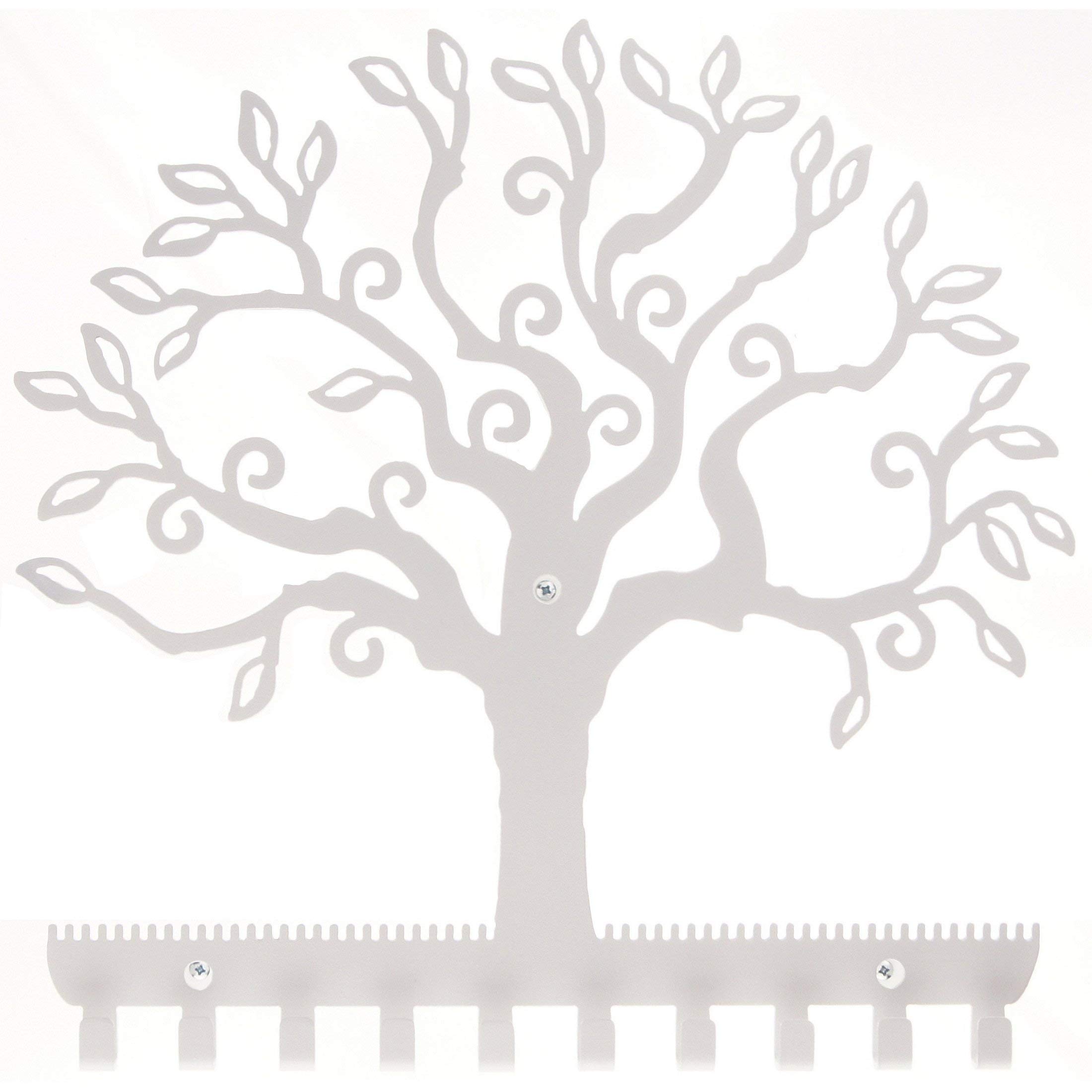 Angelynn's White Wall Mounted Jewelry Organizer - Tree of Life Earring Holder & Necklace Hanger with Leaf Design | Perfect for Bedroom, Bathroom & Closet Jewelry Storage