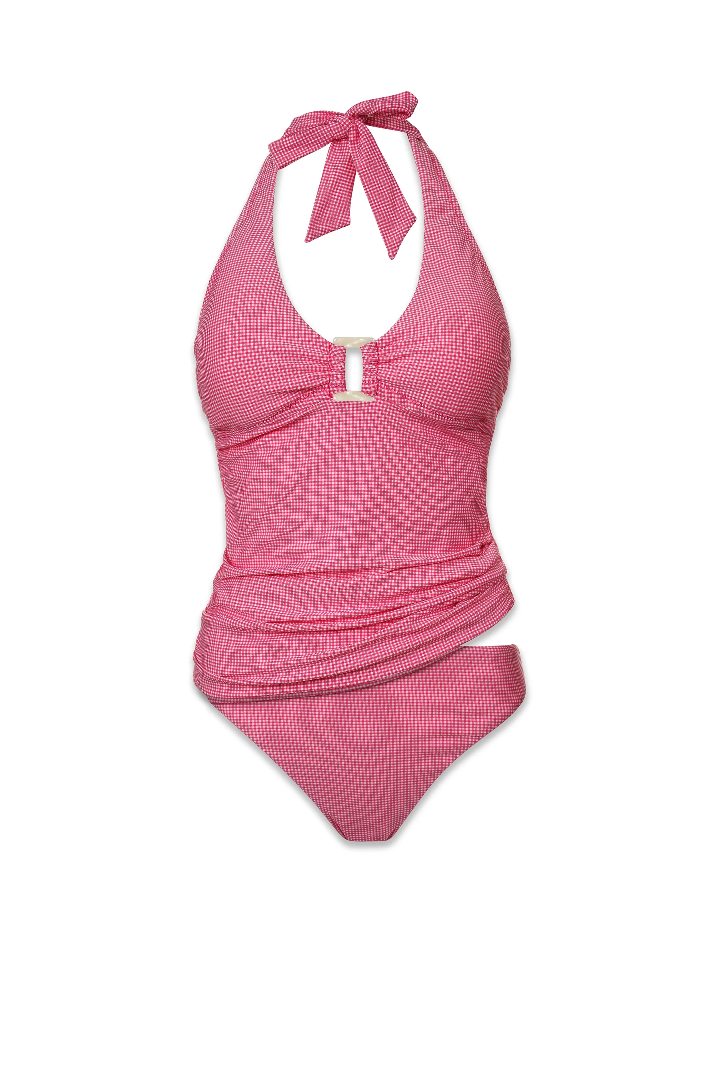 Pink Gingham Shell Tankini Swimsuit for Women - Stylish Beachwear for Pool, Vacation & Summer Activities