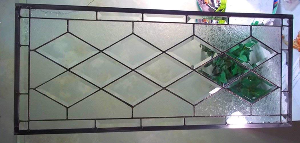 Stained Glass Window Transom Sidelight with Beveled Clear Glue Chip for Privacy - Perfect for Entryways, Bathrooms & Home Decor