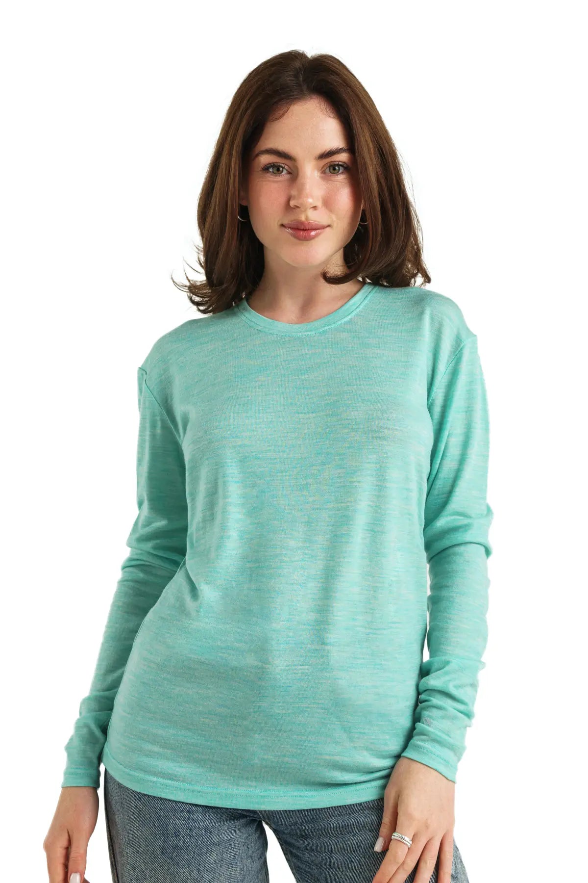 Women's Merino Wool Long Sleeve Shirt - 165 GSM Thermal Base Layer for Hiking & Winter - Mermaid Green