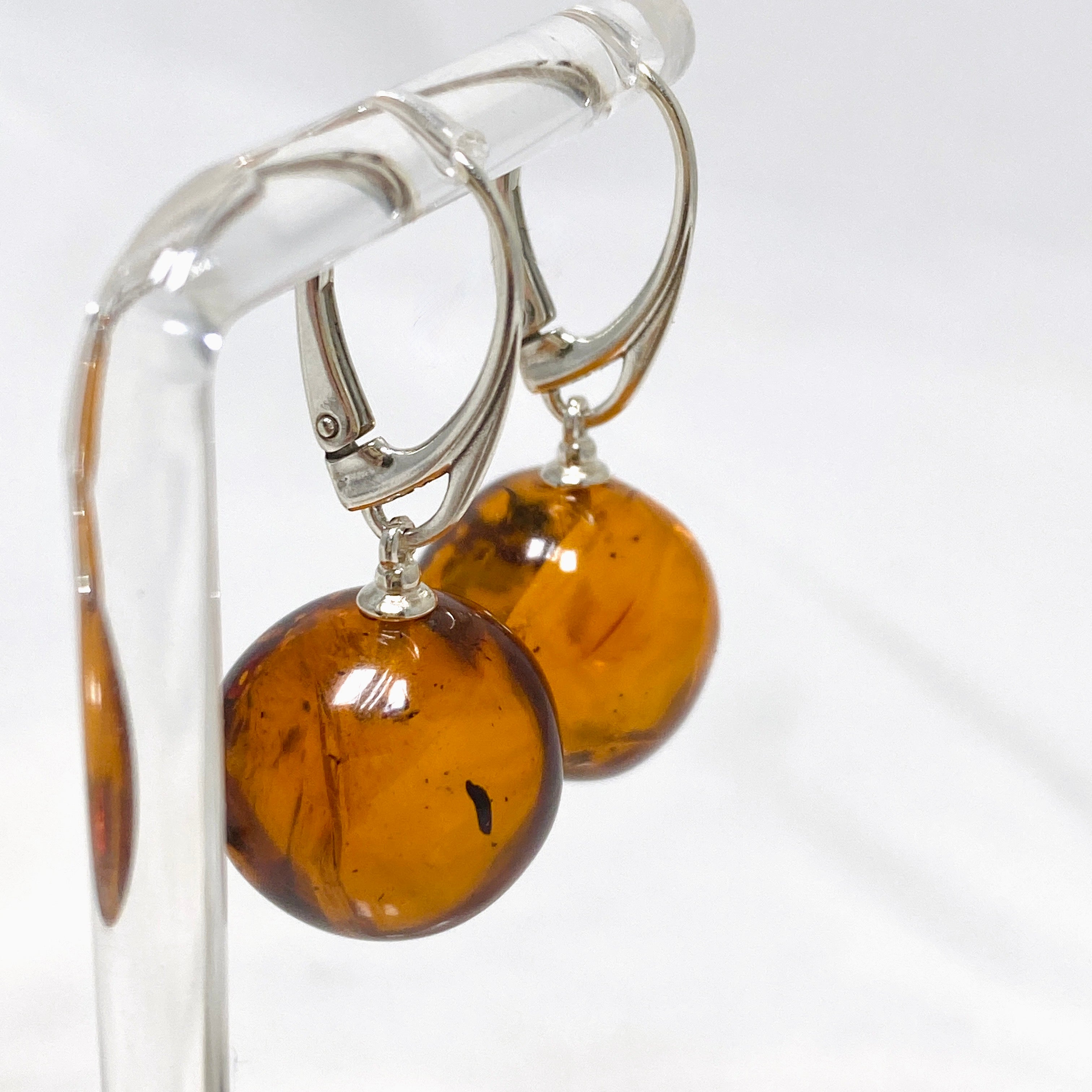 Baltic Cognac Amber Sphere Earrings - Handmade Genuine Amber Jewelry for Women - Perfect for Weddings, Parties & Special Occasions