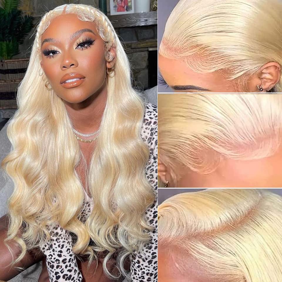 613 Blonde Lace Front Wig Human Hair 13x4 HD Transparent Brazilian Virgin Hair - Body Wave Pre Plucked with Baby Hair 150% Density Glueless Lace Frontal Wigs for Women (20 Inch) - Perfect for Daily Wear, Cosplay, Parties & Special Occasions