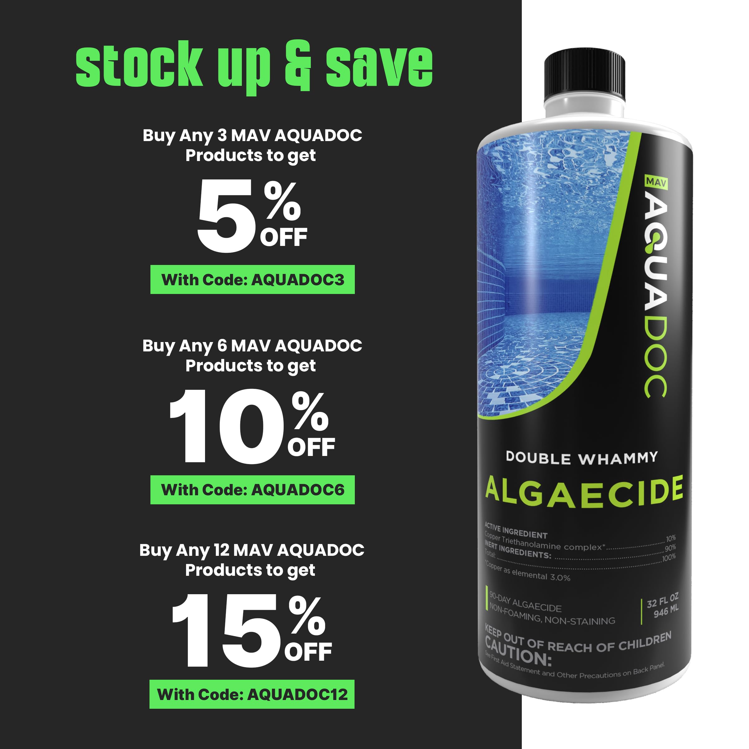 Copper Pool Algaecide for Swimming Pools - 90-Day Long-Lasting Algae Prevention & Removal for Inground Pools - Super Strength Formula for Pool Opening & Maintenance - AquaDoc 32oz - Perfect for Year-Round Pool Care, Summer Swim Season & Green Algae Treatment