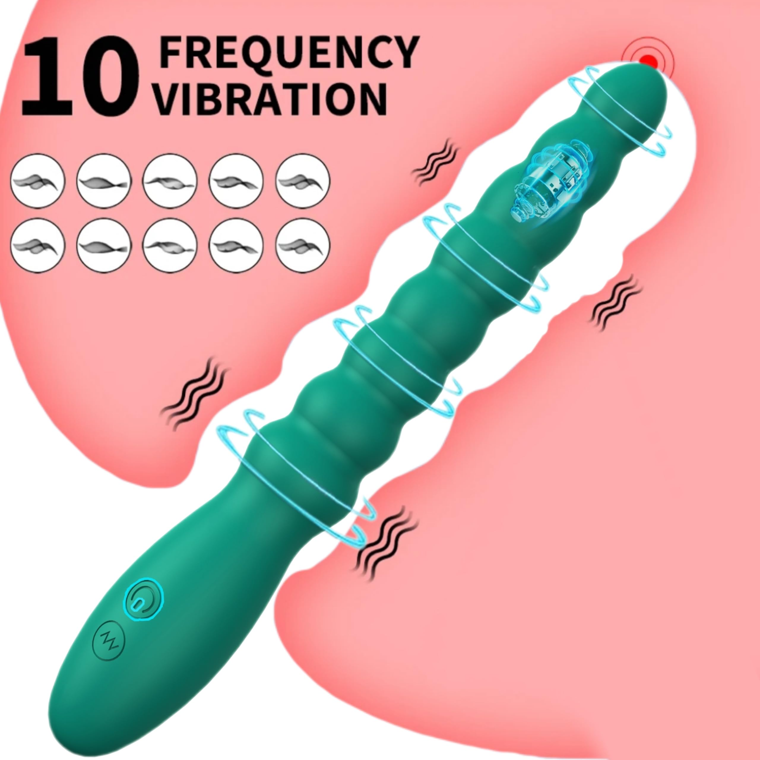 Rechargeable Vibrating Anal Beads Butt Plug - 10 Speed Prostate Massager & G-Spot Stimulator for Men & Women - Adult Sex Toy for Couples Pleasure & Solo Play - Perfect for Bedroom Fun & Spicing Up Relationships (Green)