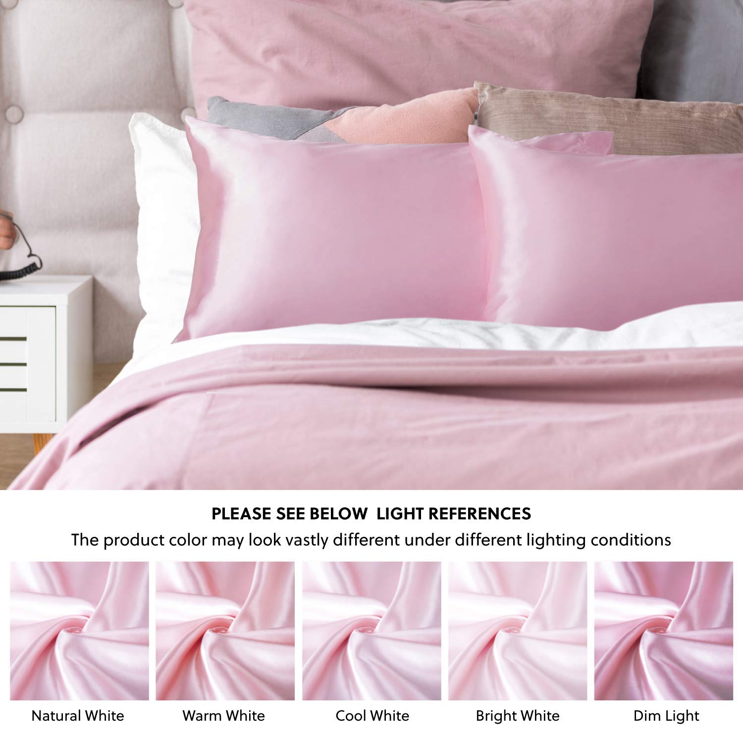 Luxury Satin Pillowcase for Hair and Skin - 2 Pack Super Soft Cooling Pillow Covers (20x30 Inches) with Envelope Closure - Pink - Perfect for Beauty Sleep, Reducing Frizz & Wrinkles