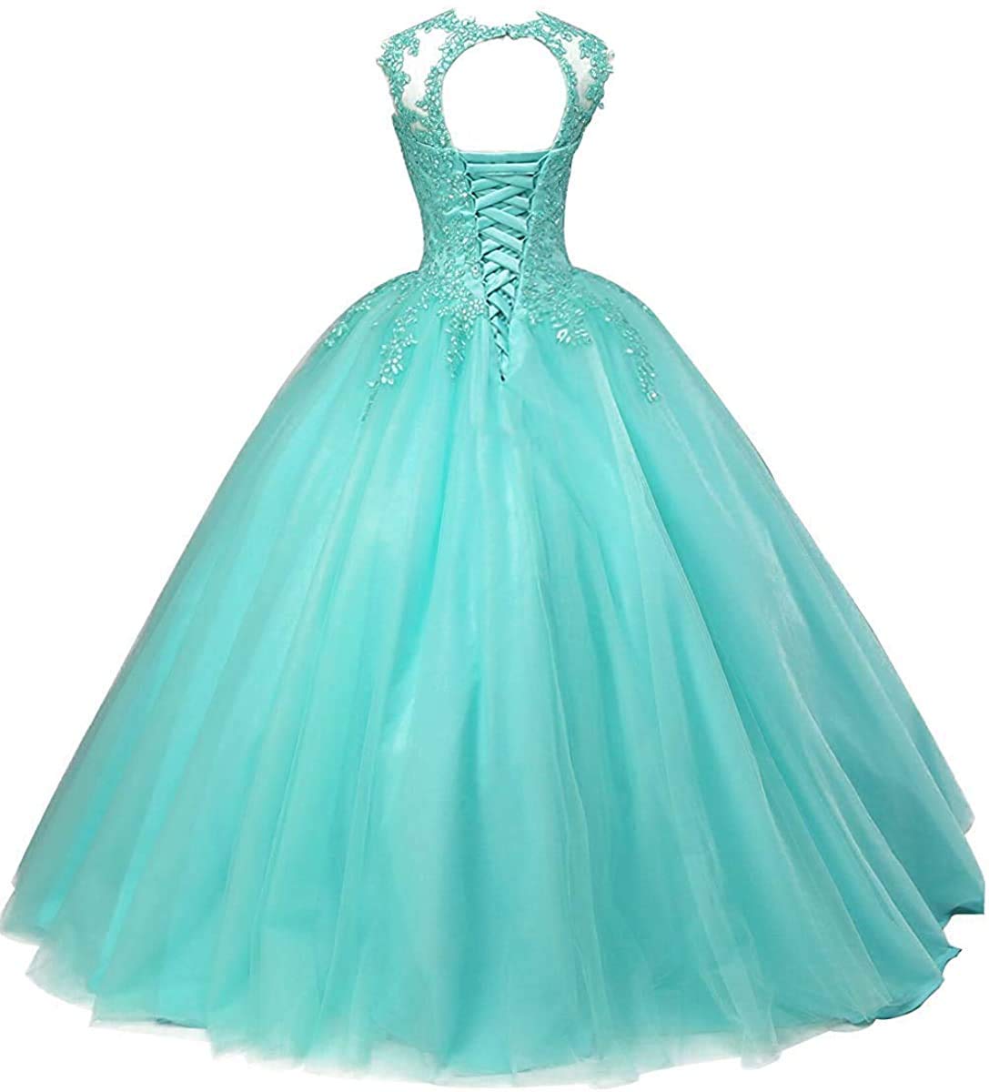 Elegant White Princess Lace Quinceanera Dress - Long Tulle Ball Gown for Girls Size 10 | Perfect for Sweet 16, Prom, and Formal Parties