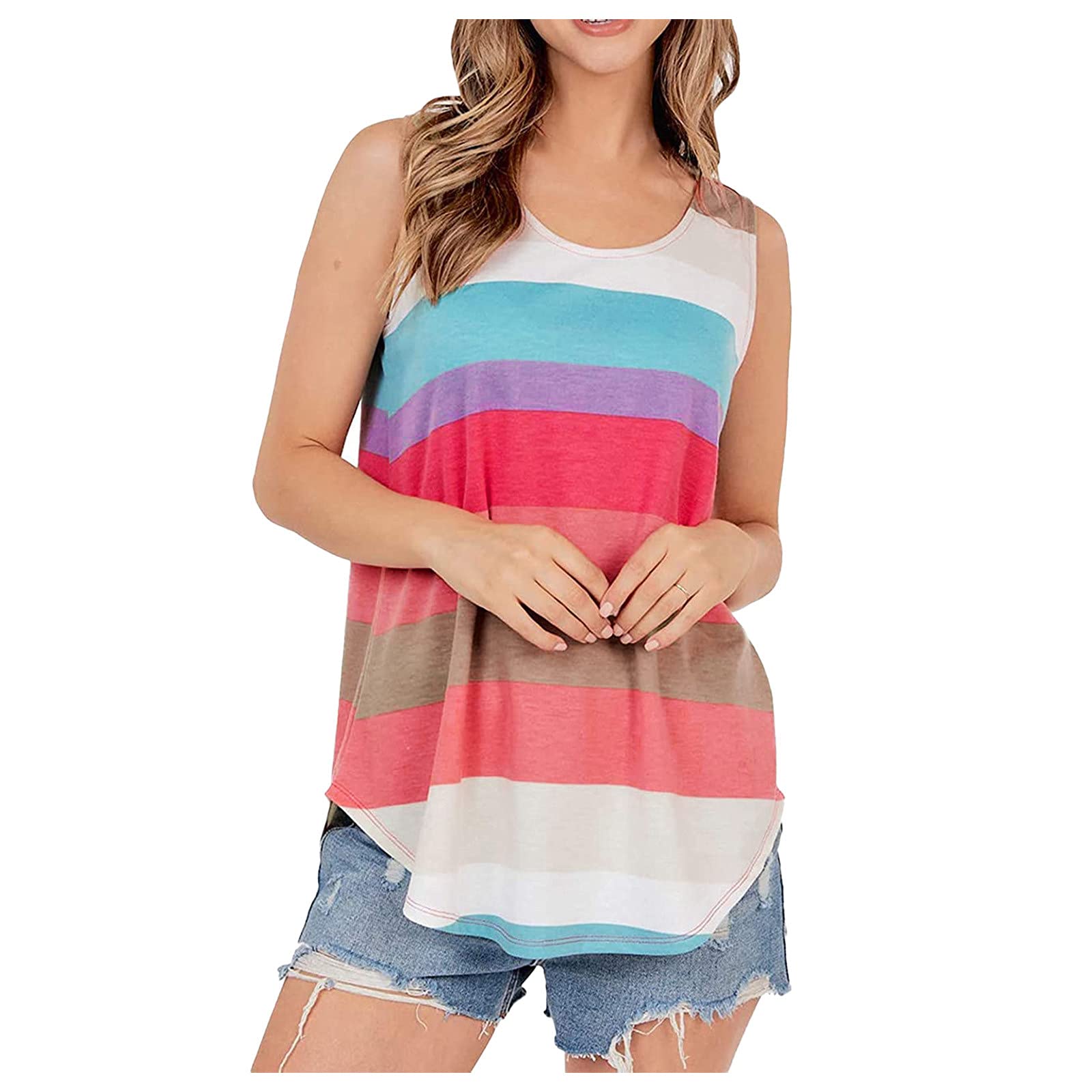 Women's Loose Fitting Sleeveless Striped Tunic Top - Breathable Summer Cami Blouse for Casual Wear, Beach Outings & Vacation Outfits
