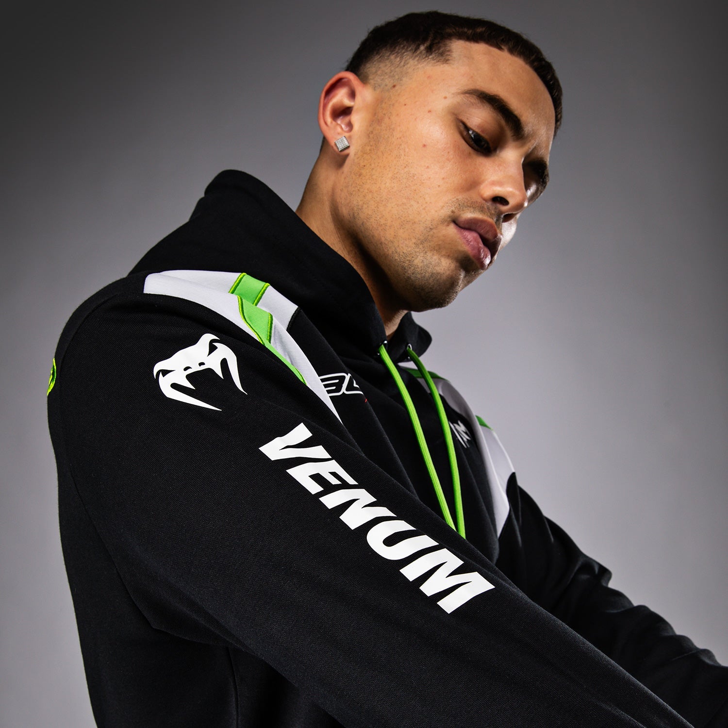 Venum x Bud Racing Men's Performance Hoodie - Black, White & Lime Green - Motorcycle Riding, Gym & Streetwear Fashion