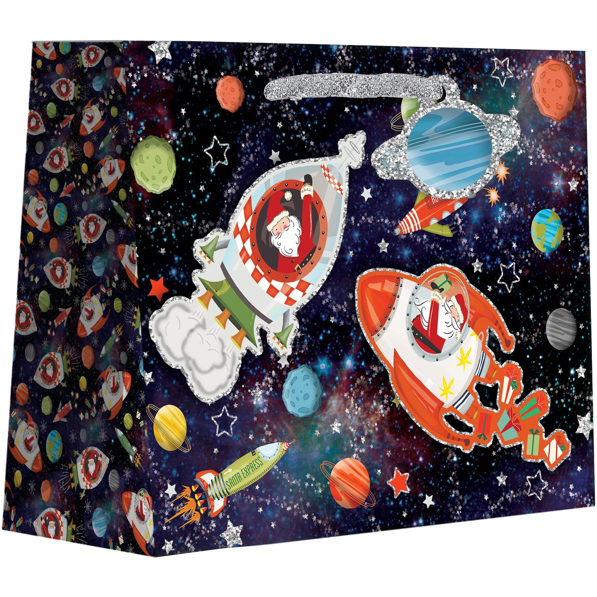 Jillson & Roberts 30-Piece Large Holographic Santa Gift Bags for Christmas Presents, Party Favors & Holiday Decorations