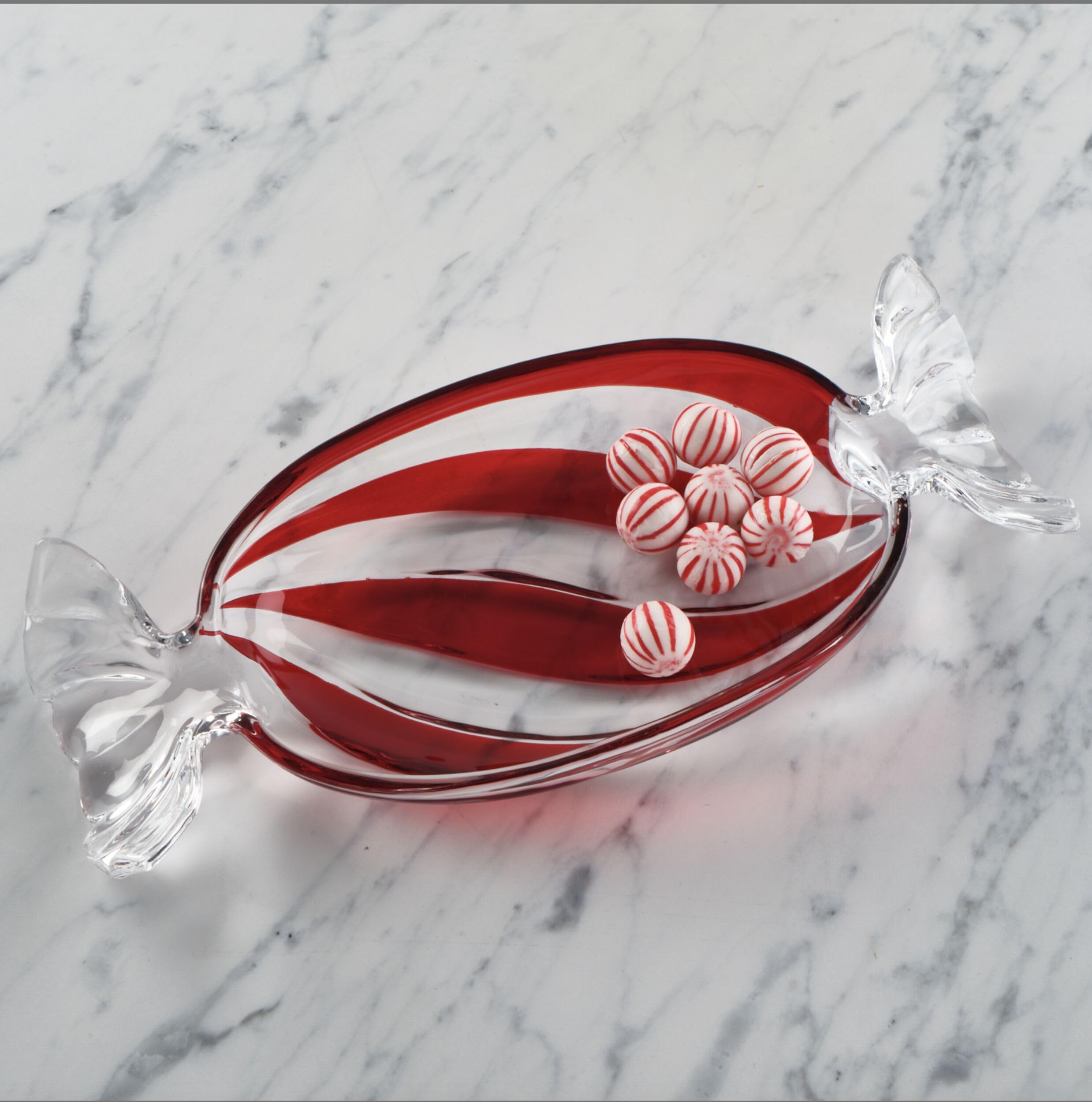Mikasa Peppermint Christmas Holiday Twist Glass Candy Dish - 13.75 Inch Festive Serving Bowl for Holiday Parties, Candy Display & Home Decor