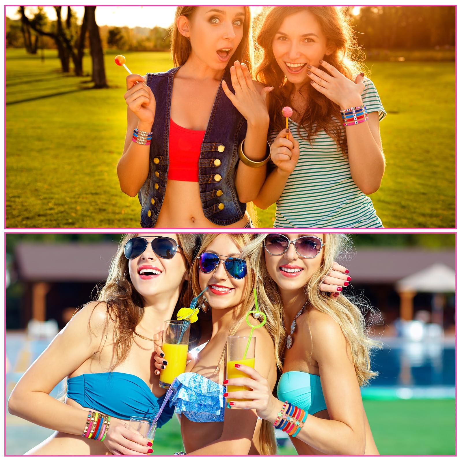 96 Pcs Colorful Friendship Bracelets Bulk - Heart Star Butterfly Stretch Beaded Bracelets for Girls Teens, Adjustable Clay Beads Jewelry for Summer Beach Party, Graduation Gifts, Birthday Favors