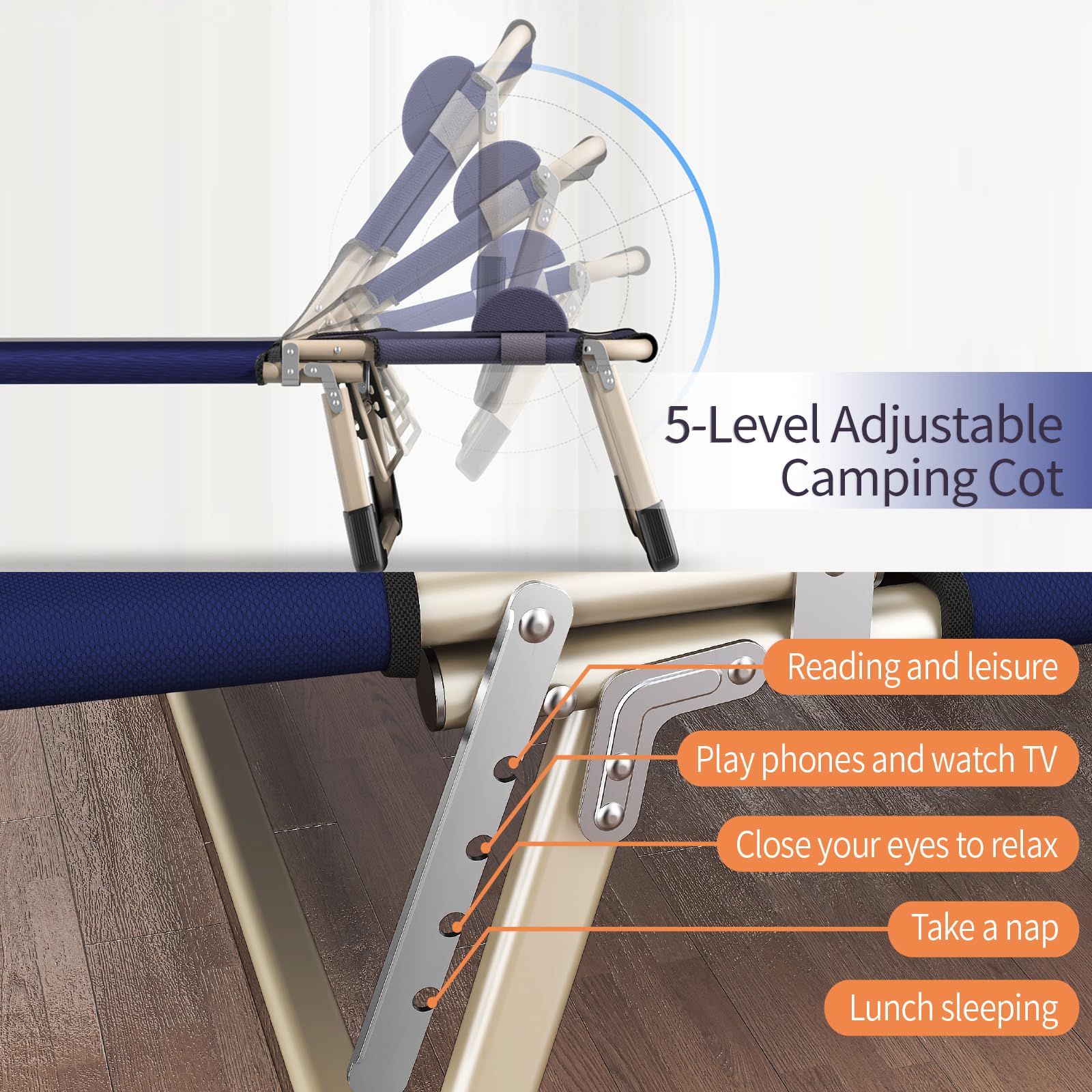 Extra Wide Camping Cots for Adults - Heavy Duty Folding Cot with Removable Mattress & Pillow, Portable Reclining Lounge Chair for Outdoor, Backyard, Beach, RV Trips - Perfect for Camping, Hiking & Travel (Blue)