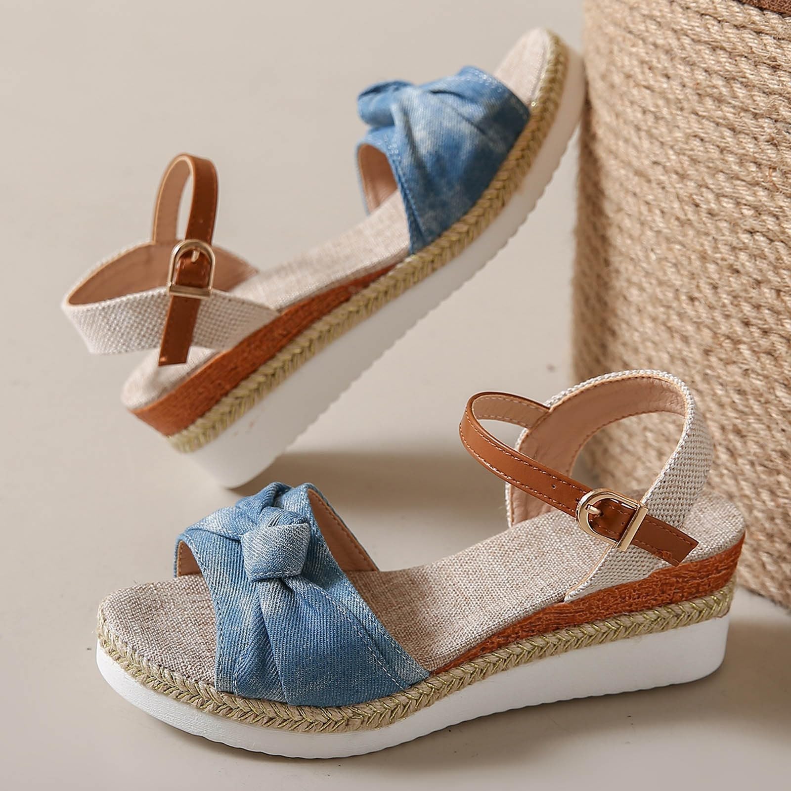 Women's Summer Wedge Fish Mouth Roman Sandals - Dressy Blue Sandals Size 38 | Comfortable & Stylish for Beach, Vacation, and Casual Outings