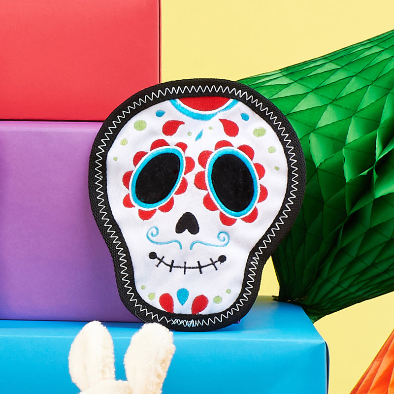 ZippyPaws Z Stitch® Santiago the Sugar Skull Plush Dog Toy - Día de los Muertos Inspired Pet Chew Toy for Small & Medium Dogs - Perfect for Playtime, Training & Halloween Costume Accessories