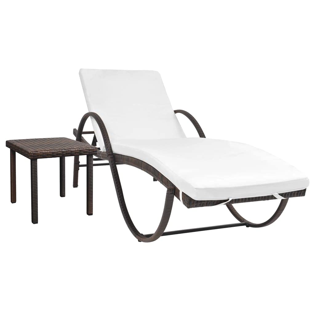 **YUUIKLLE Brown Poly Rattan Sun Lounger with Adjustable Back & Cushion - Outdoor Patio Chaise Lounge with Side Table - Perfect for Poolside, Deck, Garden, or Backyard Relaxation**