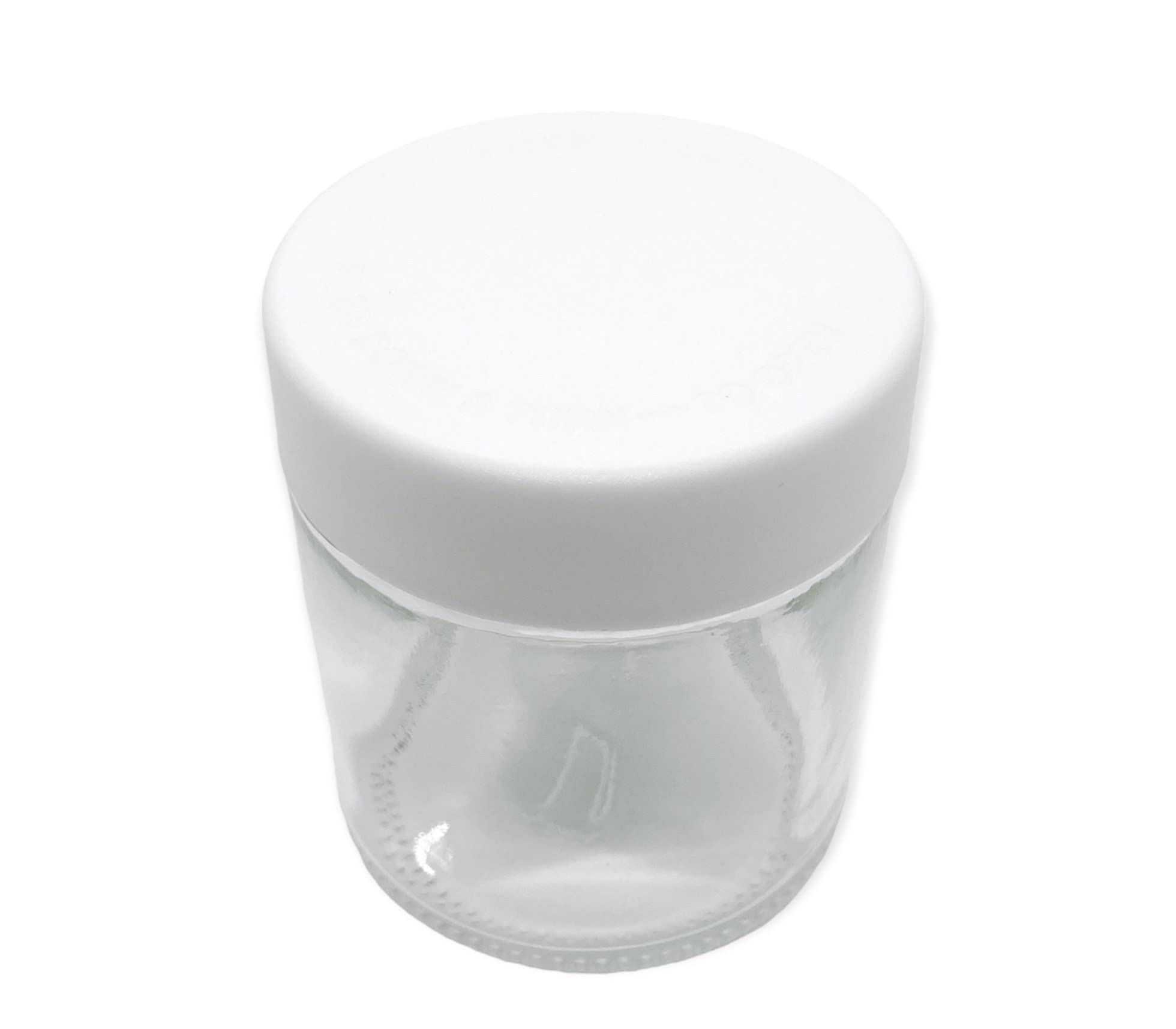 Child Resistant 3oz Glass Jars with White Lids - 100 Pack Airtight Containers for Storing Herbs, Spices, CBD, and Essential Oils - Perfect for Home, Kitchen, and DIY Projects (CLRJARWHTCAP)