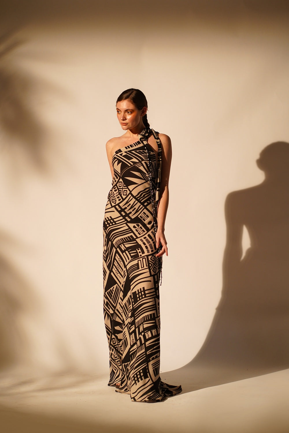 Elegant White Abstract Print One Shoulder Dress for Women - Perfect for Evening Parties, Date Nights & Special Occasions