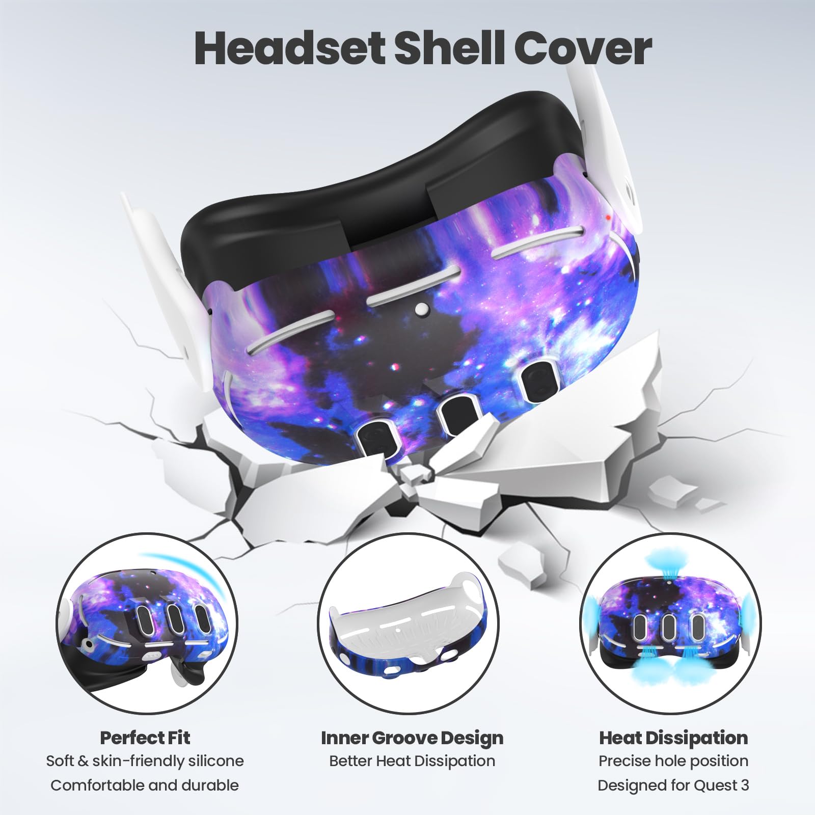 Meta Quest 3 Accessories Set - VR Silicone Face Cover, Shell Cover, Controller Grip & Lens Protector for Oculus Quest 3 (Starry Purple) - Enhance Comfort & Protection for VR Gaming & Fitness