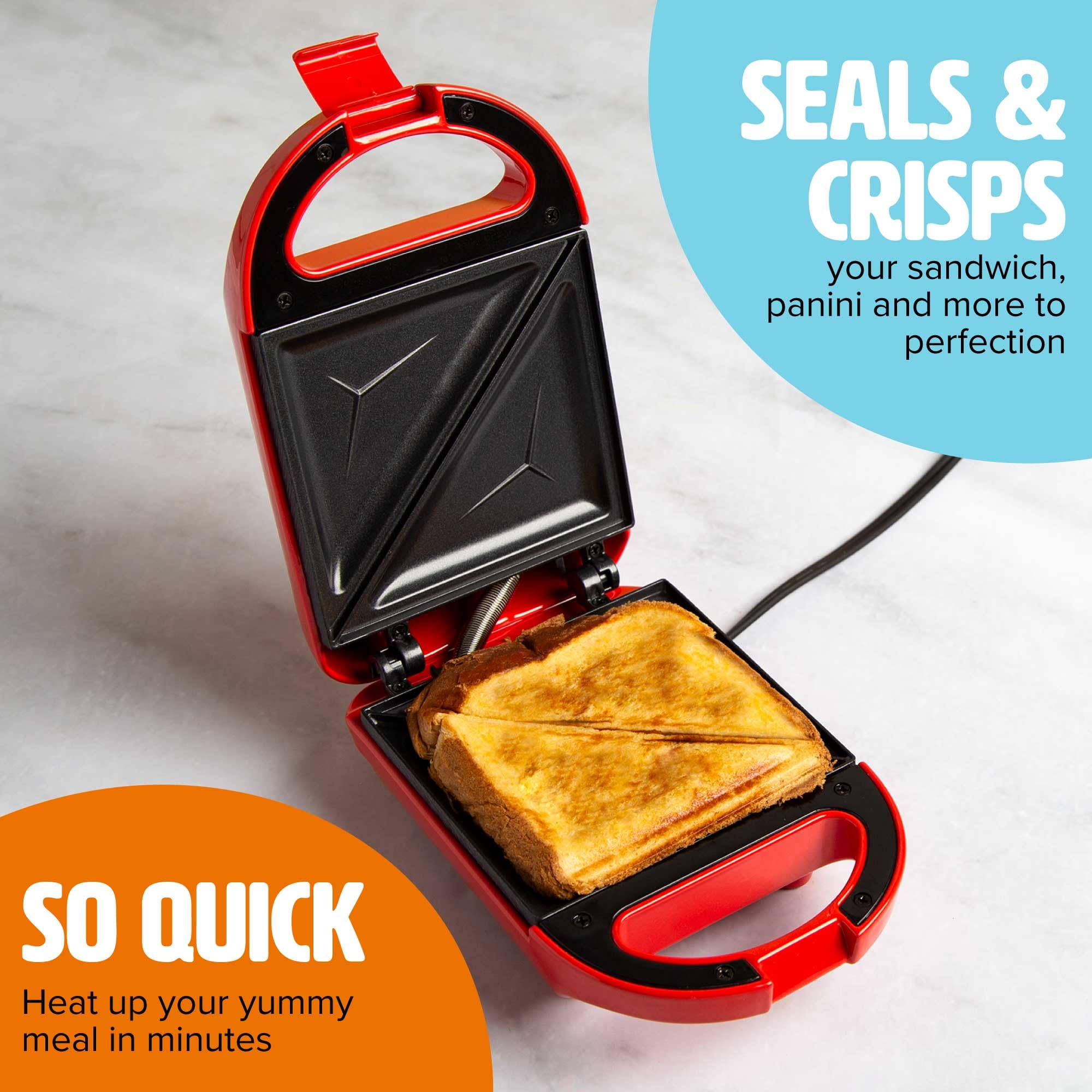 Mini Sandwich Maker 600W - Compact Panini Press for Grilled Cheese, Desserts & Quick Meals | Non-Stick Easy Clean | Perfect for Breakfast, Lunch & Snacks | Red