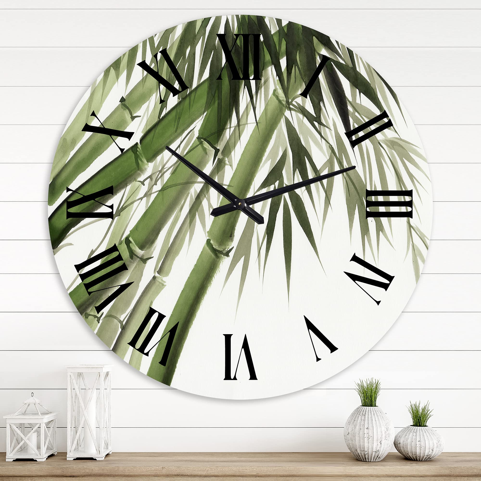 Vintage Dark Green Bamboo Wall Clock - Large Traditional Floral & Botanical Wall Decor for Living Room, Bedroom, Office | Silent Non-Ticking Mechanism | Perfect Home & Office Décor Gift