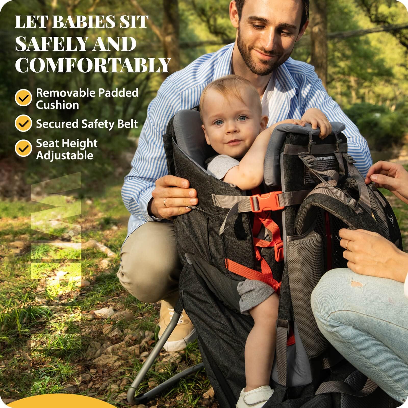 **Upgraded WIPHA Baby Backpack Carrier – Ergonomic Hiking Carrier with Safety Seat, Lightweight & Large Capacity for Toddlers (Black) – Perfect for Outdoor Adventures, Travel & Daily Use**
