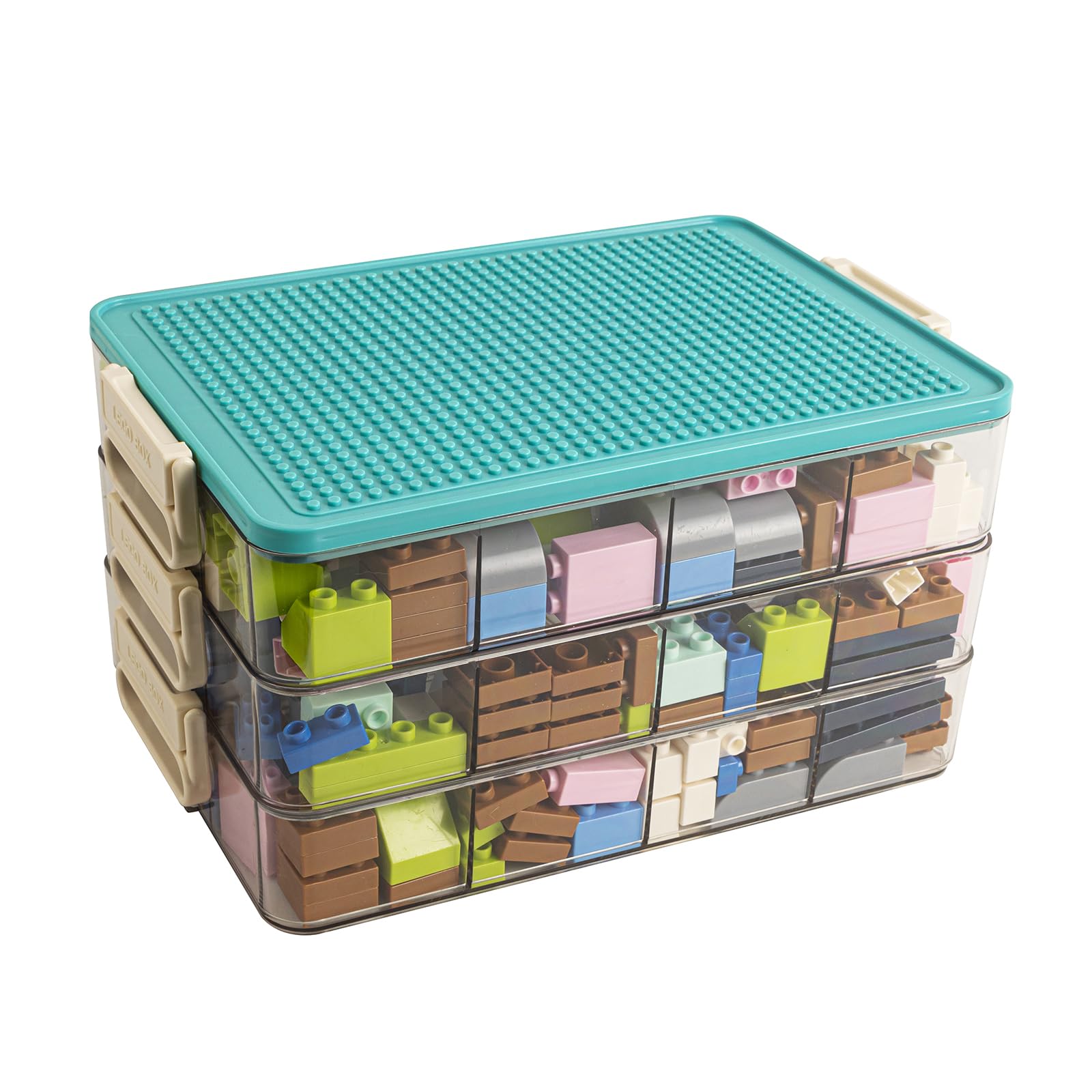 Stackable Plastic Toy Storage Organizer Bins for LEGO Building Blocks - 24 Grid Compartment Toy Box with 3 Layers (Green) | Perfect for Kids' Room Organization & Playroom Storage