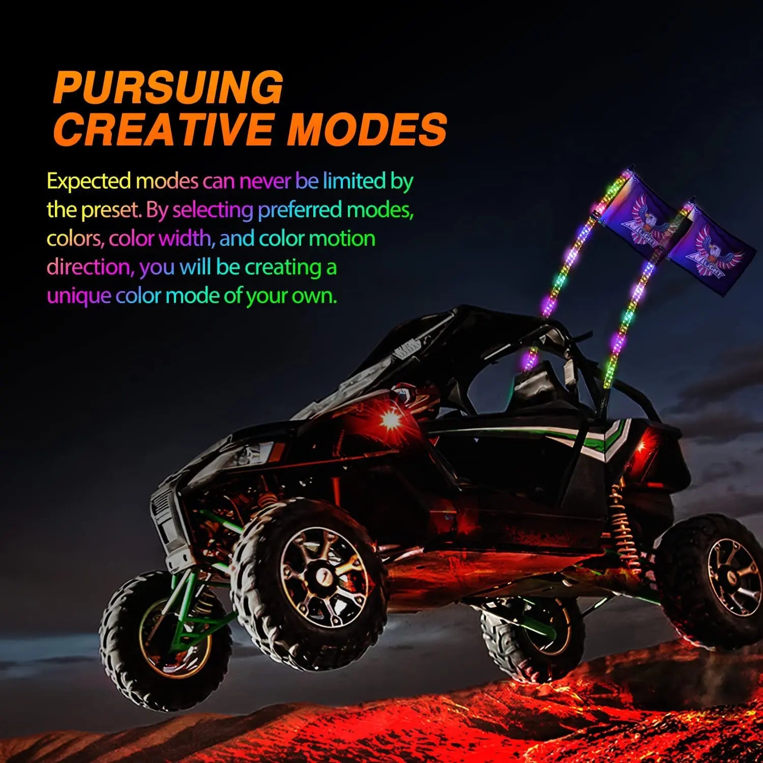 2Pcs 6FT Spiral Antenna Bluetooth Remote App Controlled LED Whip Light for Off-Road Vehicles - 10FT Wire & 5Pin Switch - Perfect for Jeep, ATV, UTV Night Rides & Off-Road Adventures