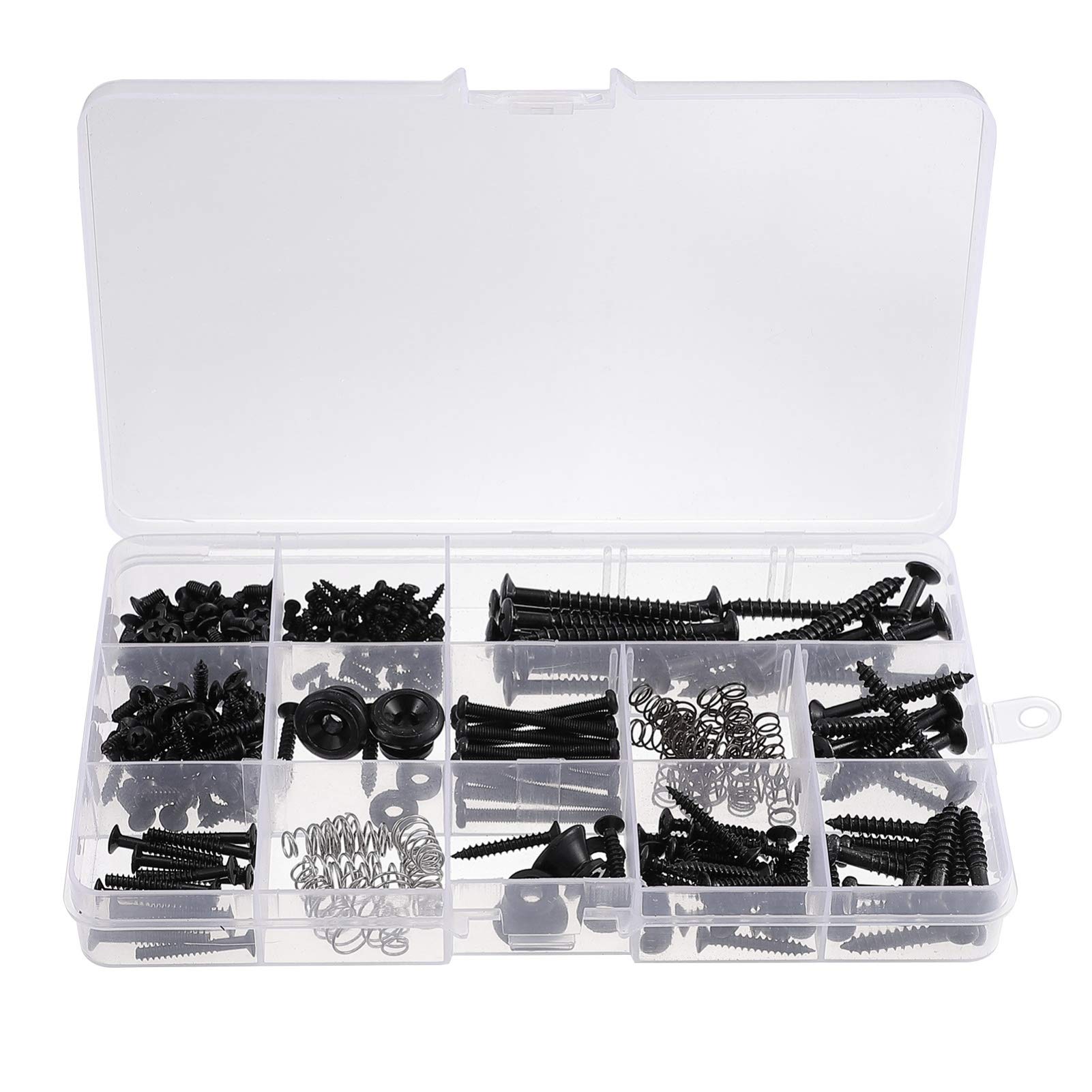 EXCEART 9-Piece Guitar Repair Screw Kit - Includes Guitar Spring, Strap Buttons, Mounting Tools for Electric Guitar Bridge, Pickup, Pickguard, Tuner & Neck Plate (Black) - Perfect for DIY Guitar Maintenance & Hardware Replacement