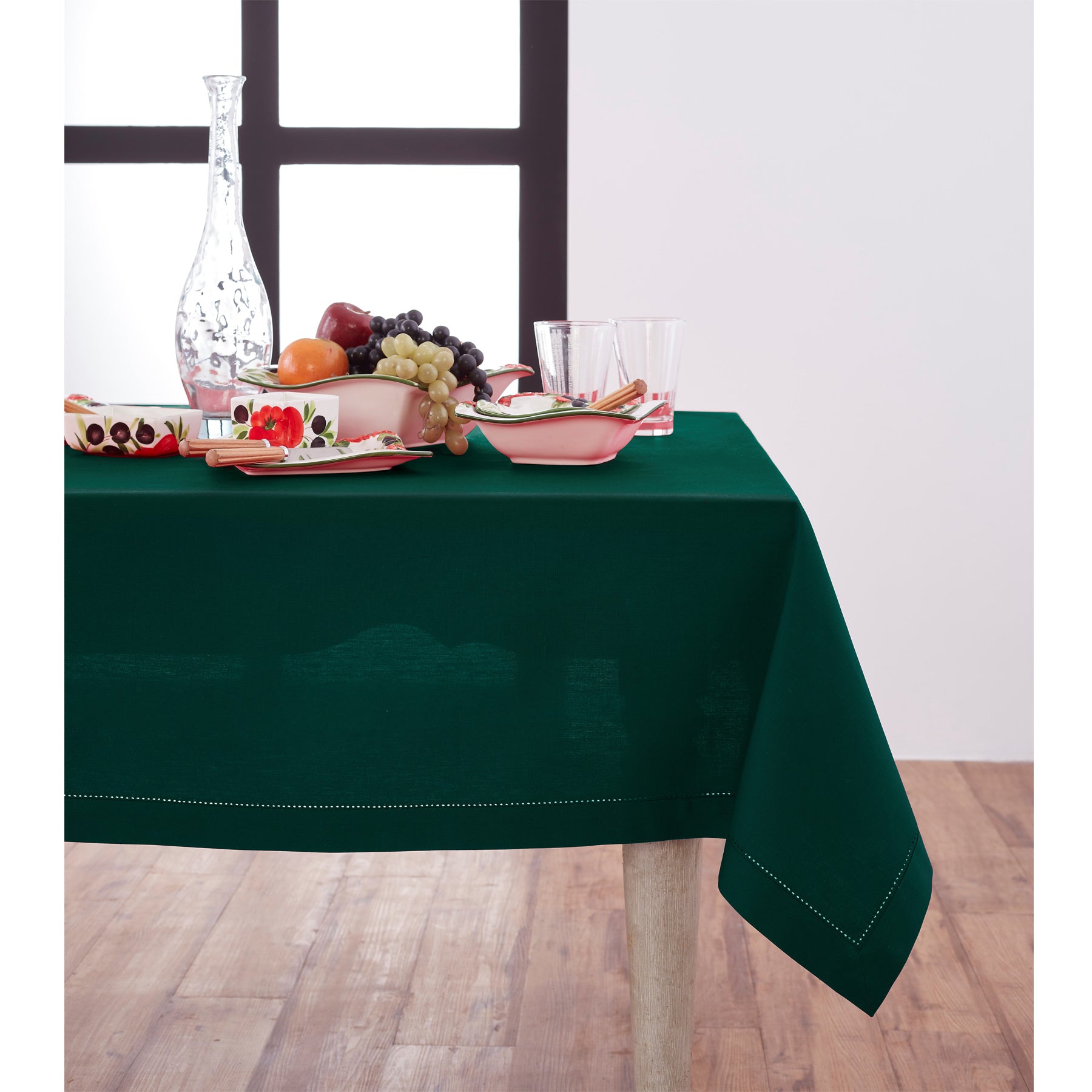 Premium Cotton Linen Hemstitch Tablecloth - Elegant Dining Table Cover for Home Decor, Parties & Special Occasions