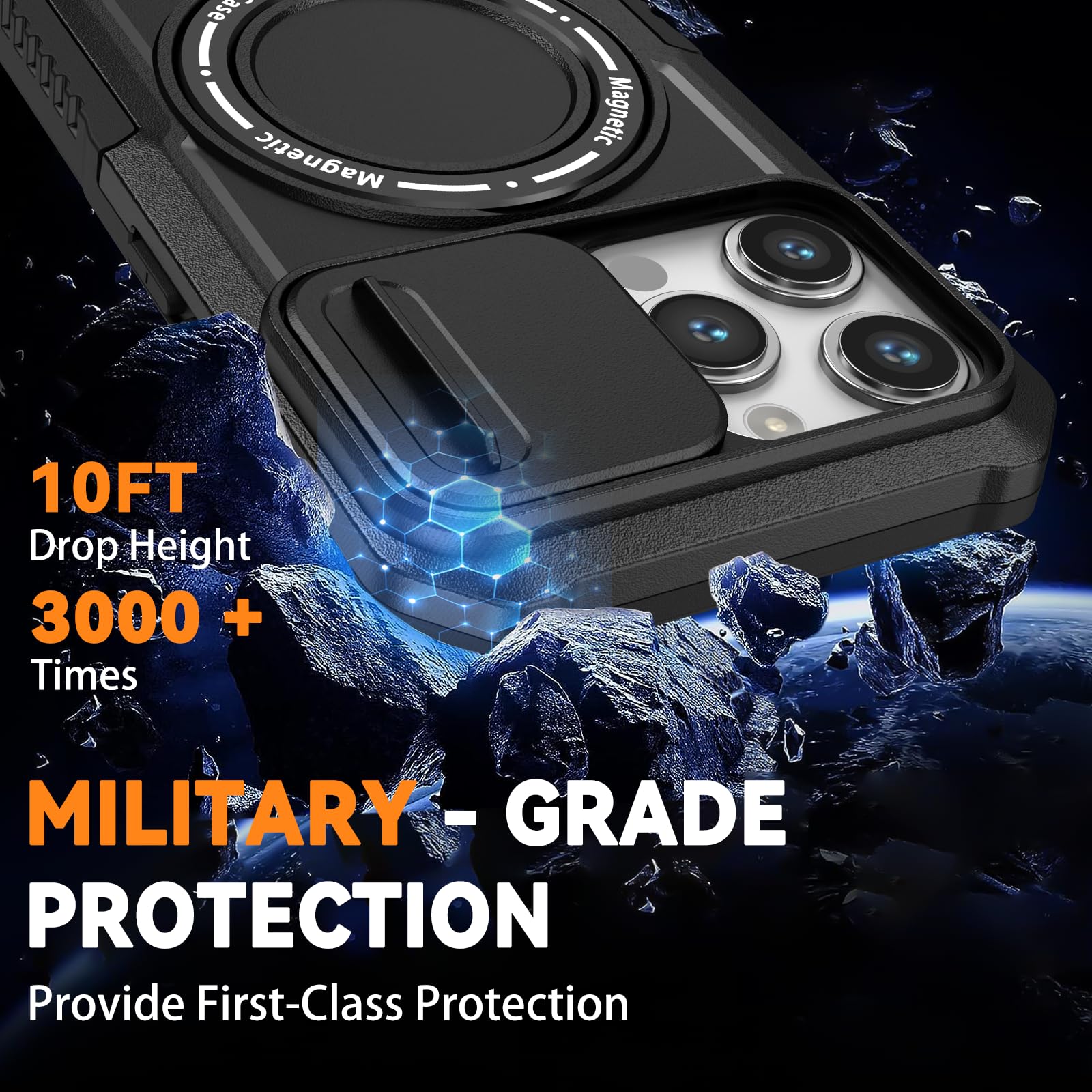 Magnetic Ring Stand Phone Case for iPhone 15 Pro Max - Military Grade Shockproof Cover with Camera Protection | Compatible with MagSafe | Includes 2X Tempered Glass Screen Protectors | Perfect for Outdoor Activities, Travel & Daily Use (Black)