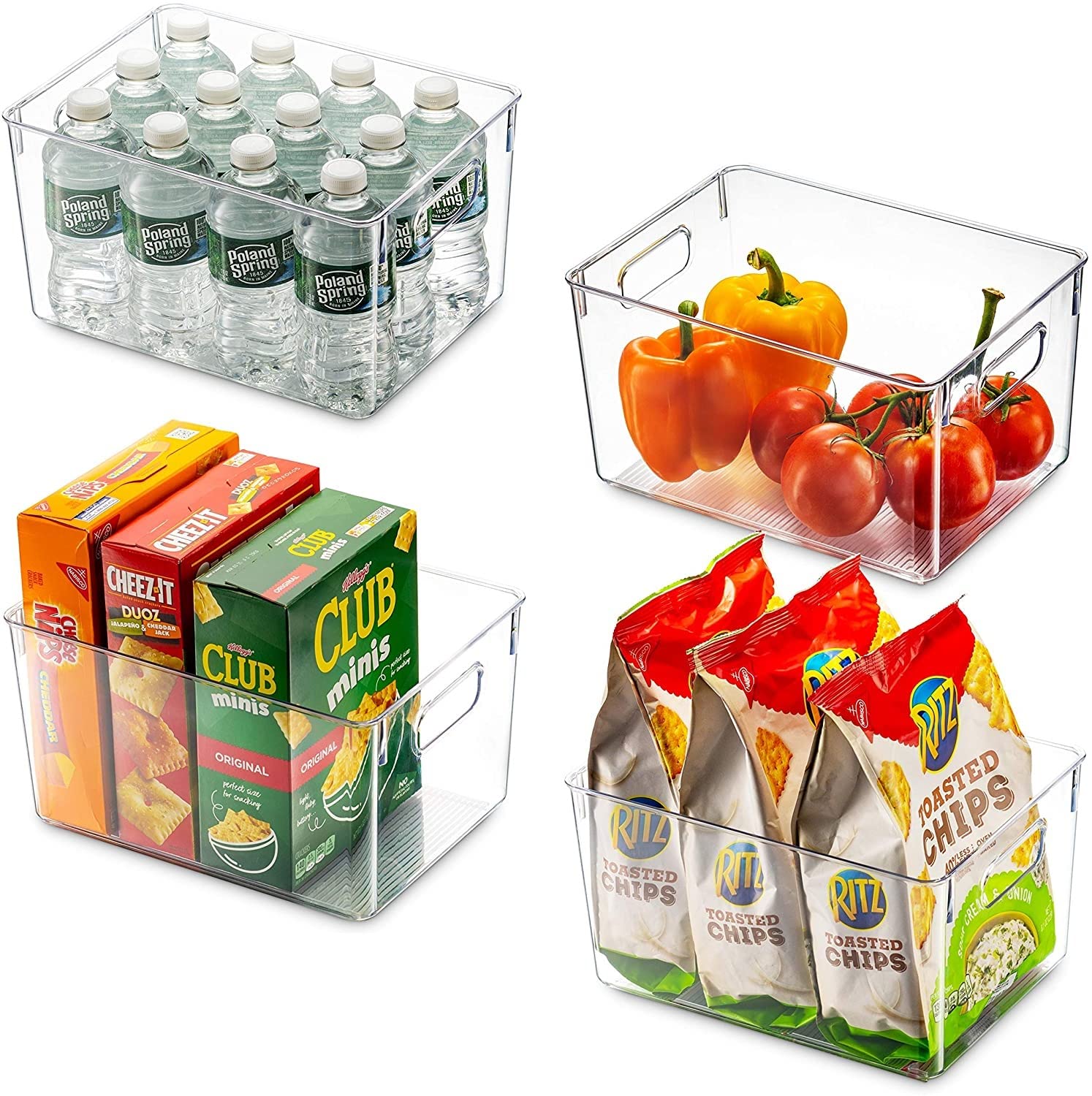 4-Pack Clear Plastic Pantry Organizer Bins with Handles - Large Food Storage Containers for Kitchen, Freezer & Refrigerator | Perfect for Organizing Dry Goods, Snacks, Fruits & Vegetables in Cabinets, Countertops & Bedrooms
