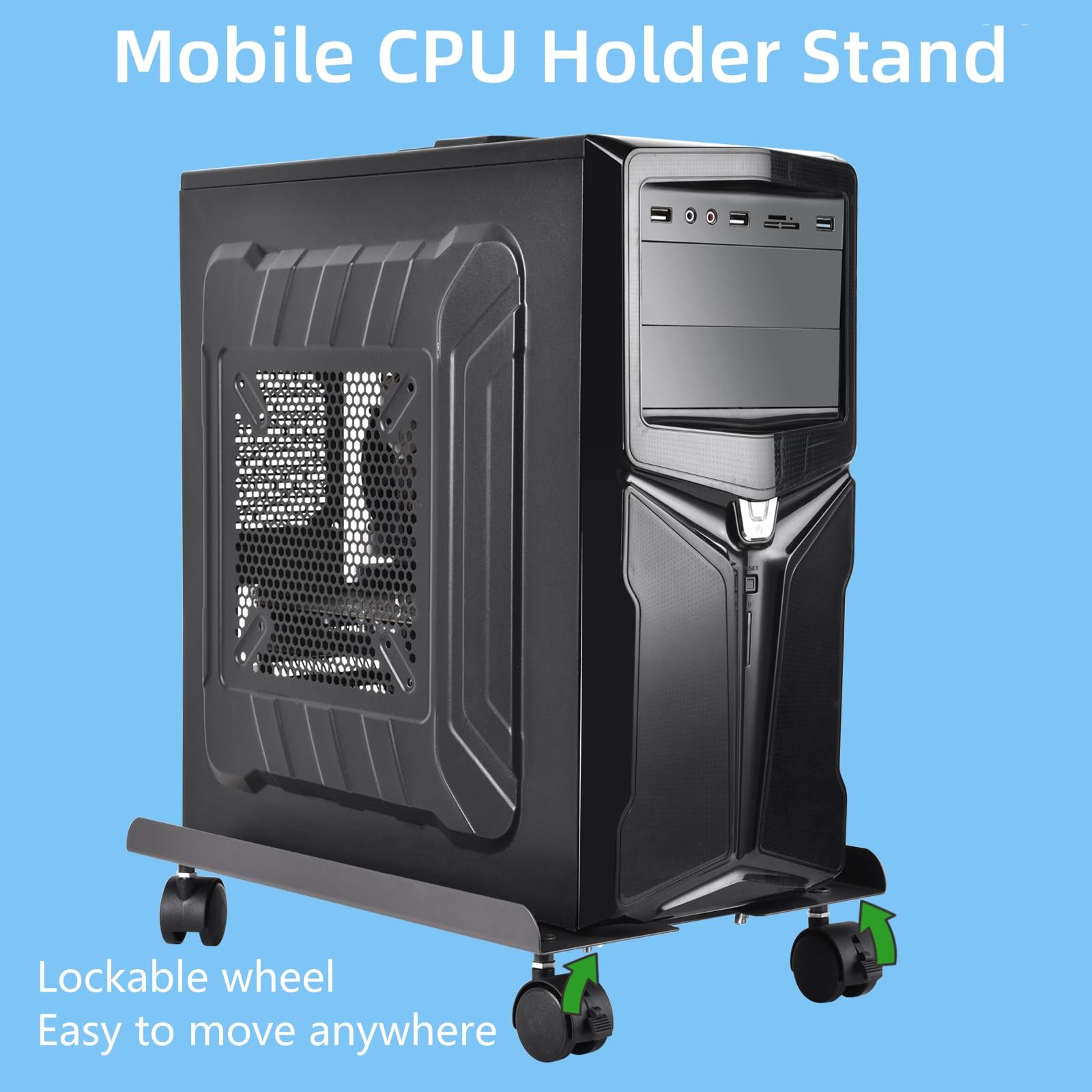 Adjustable Mobile CPU Stand - PC Tower Stand for Floor, Computer Riser with Cable Management (Includes Sleeve & Clip) - Perfect for Gaming Setup, Home Office & Dorm Room Organization
