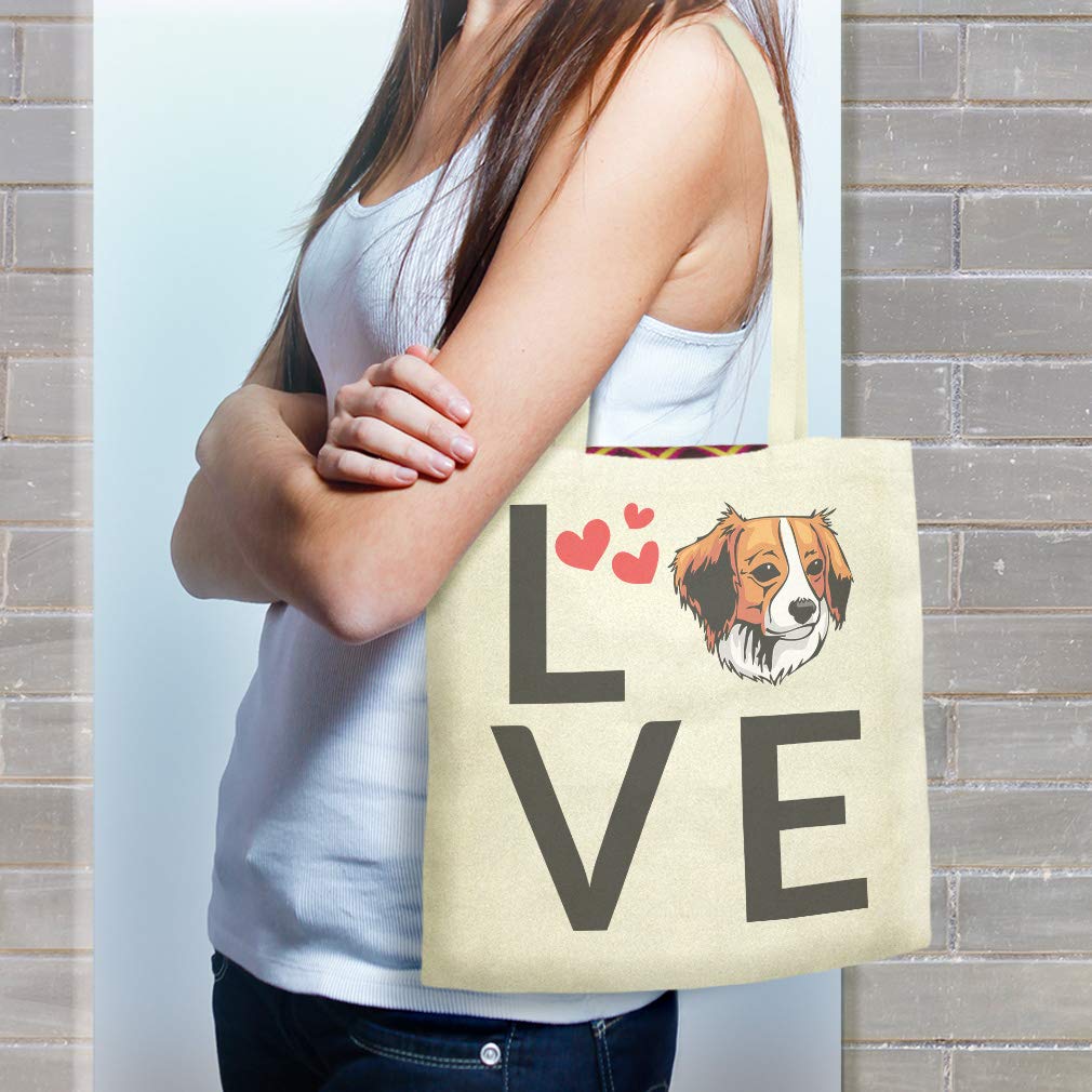 Custom Printed Canvas Tote Bag with Love Hearts & Kooikerhondje Dog Design - Reusable Eco-Friendly Shopping & Beach Bag for Women (Red) - Perfect for Groceries, Travel, and Daily Use