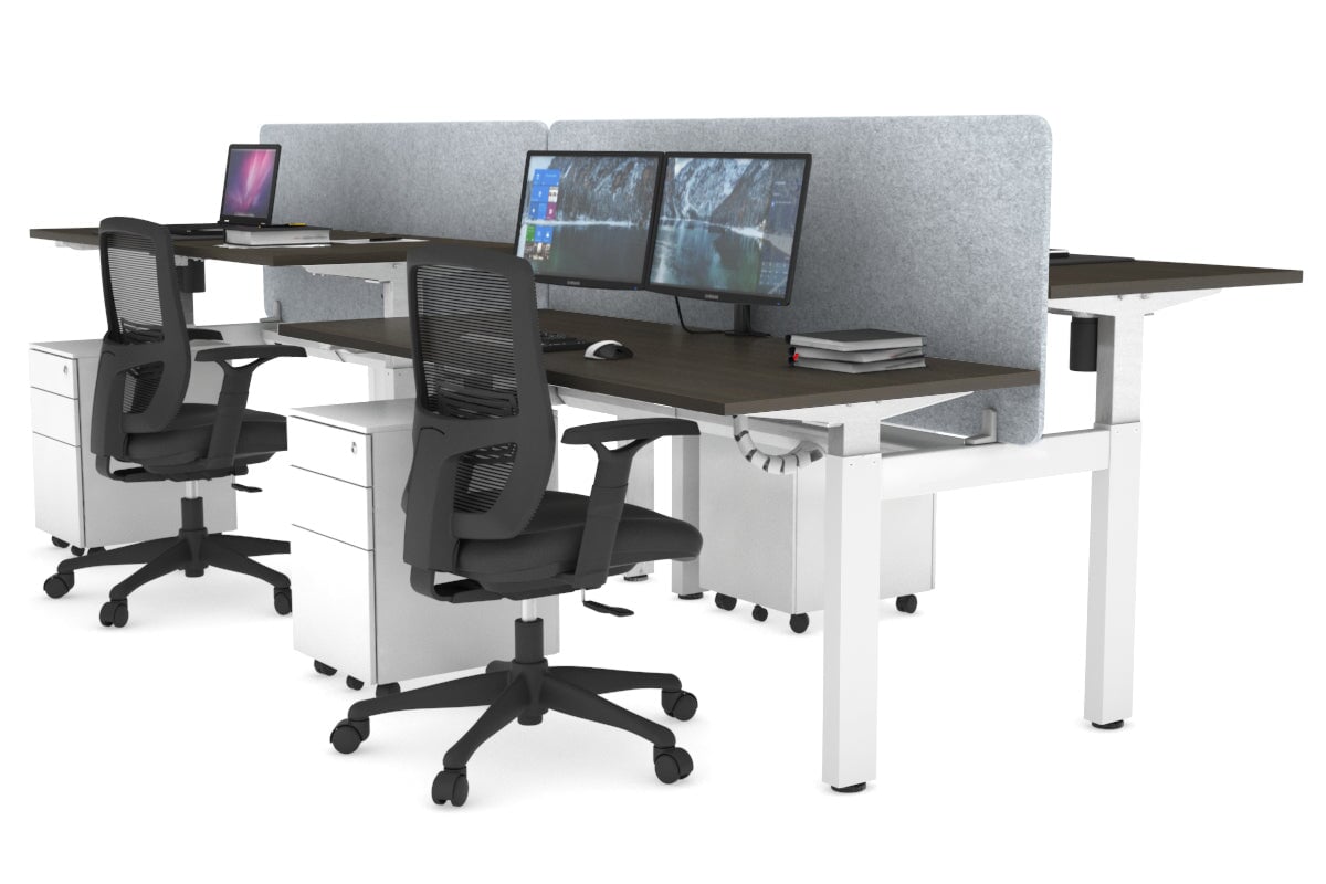 Adjustable Height 4-Person H Bench Workstation - White Frame [1400L x 700W] for Office, Classroom, or Collaborative Workspace
