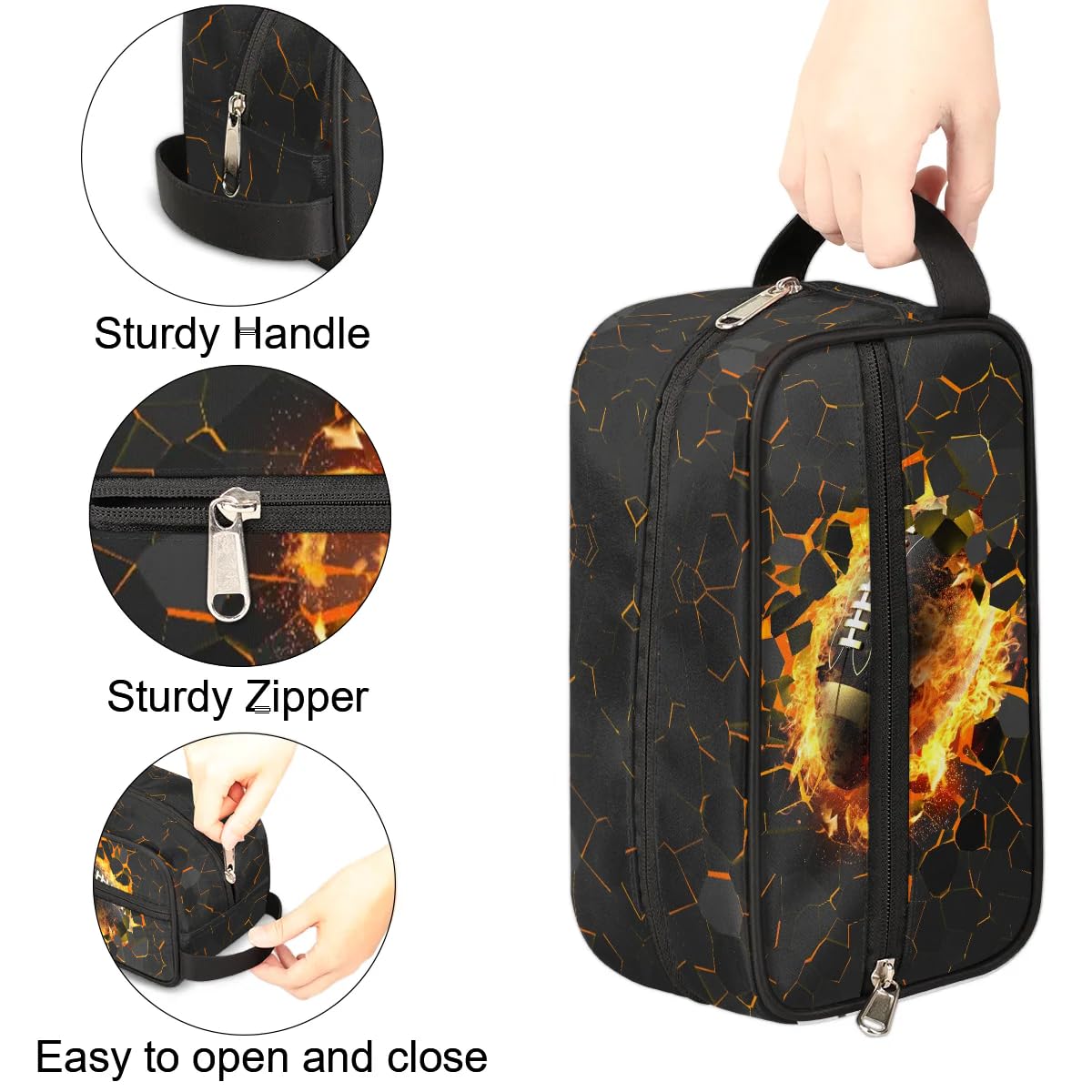 3D American Football Design Hanging Toiletry Bag for Men & Boys – Waterproof Travel Dopp Kit for Bathroom Essentials – Perfect for Gym, Camping, and Weekend Getaways