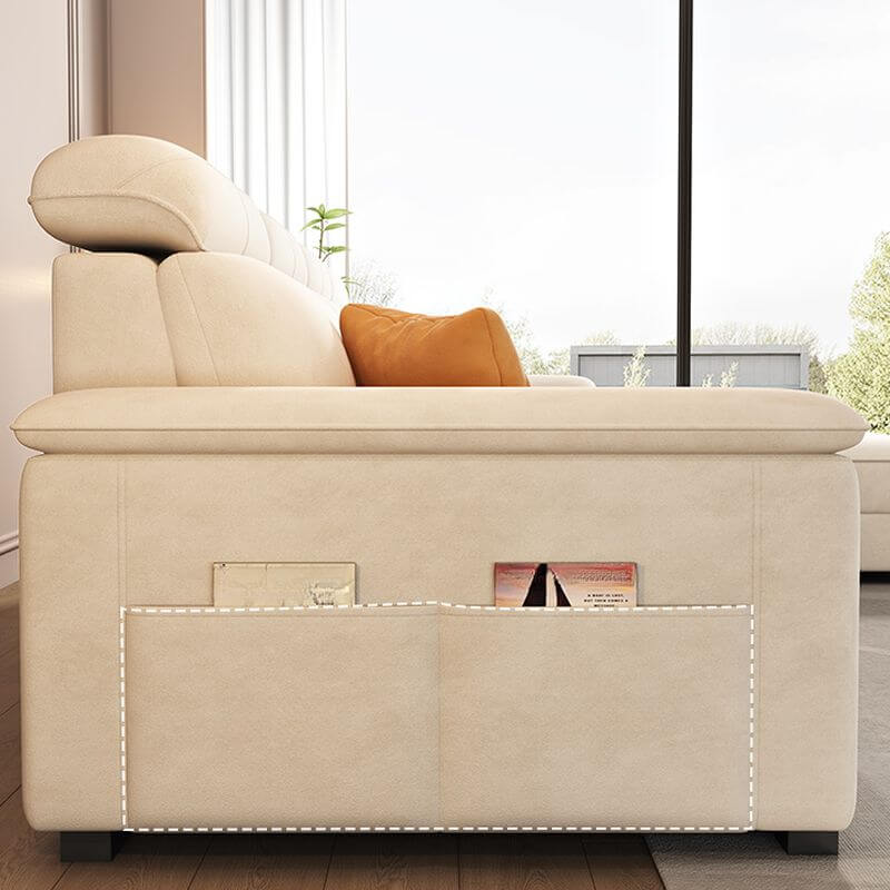 L-Shaped Left-Facing Pine Wood Reclining Sofa with Adjustable Headrest & Hidden Support - Perfect for Living Rooms, Home Theaters, and Family Lounging Spaces