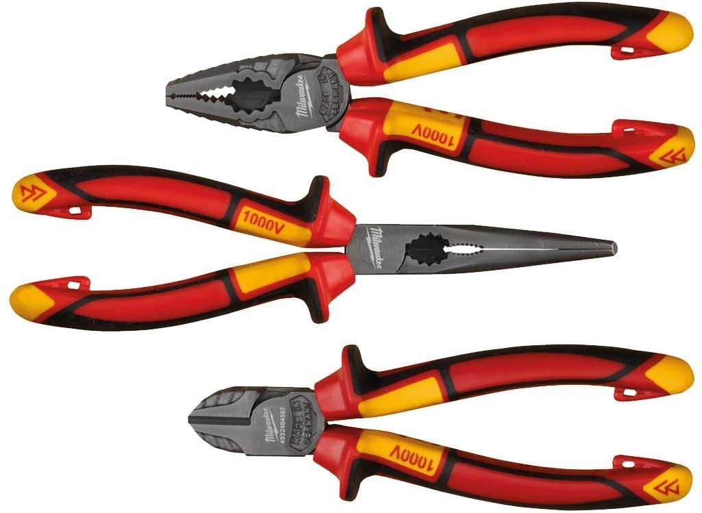 Milwaukee VDE Insulated Pliers Set - 3 Piece Electrical Hand Tools for Electricians & DIY Projects | Safe for Live Wire Work & Home Repairs