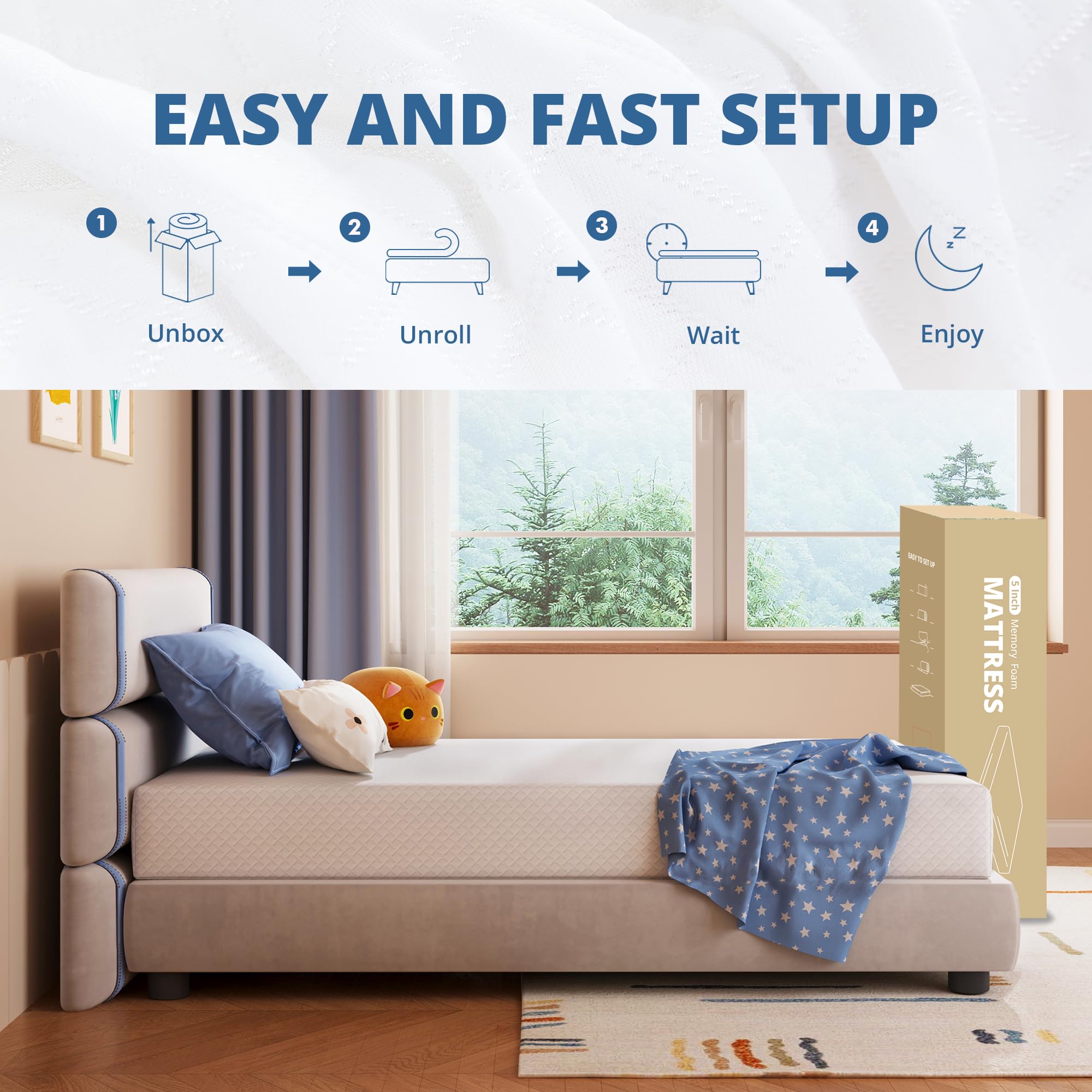 CertiPUR-US Certified 5 Inch Full Size Green Tea Memory Foam Mattress - Medium Firm for Cool Sleep & Pressure Relief, 54