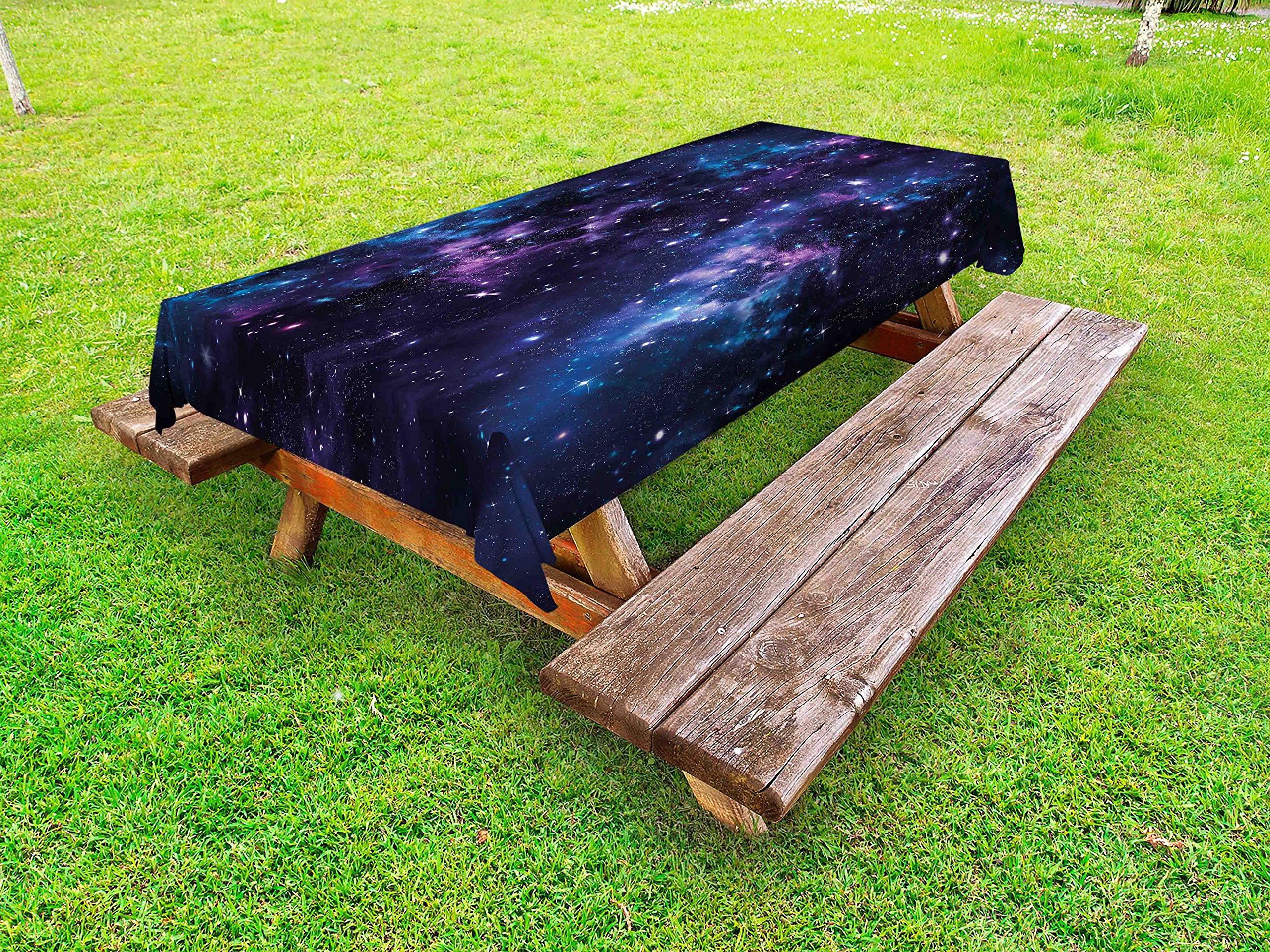 Ambesonne Space Themed Outdoor Tablecloth - Mystical Sky with Star Clusters, Cosmos Nebula Celestial Design - Washable Picnic Table Cover 58x120 Inches - Dark Purple & Blue - Perfect for Stargazing Parties, Backyard BBQs, and Celestial-Themed Events