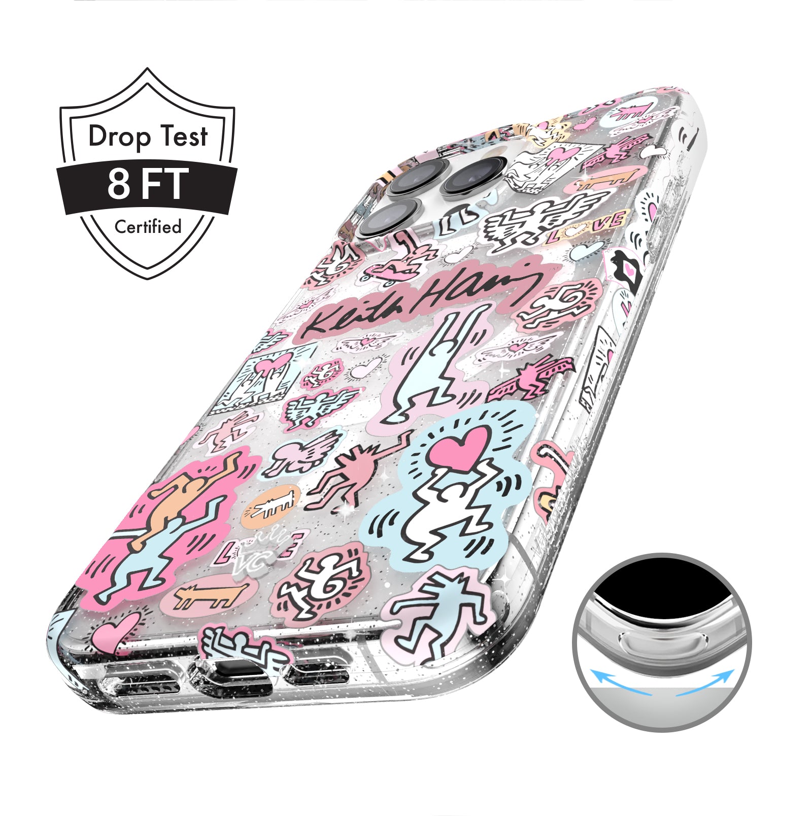 Keith Haring Pastel Glitter iPhone Case - Trendy Protective Cover for iPhone 11/12/13/14/15 Pro Max - Cute Artistic Design for Everyday Use & Gift Giving
