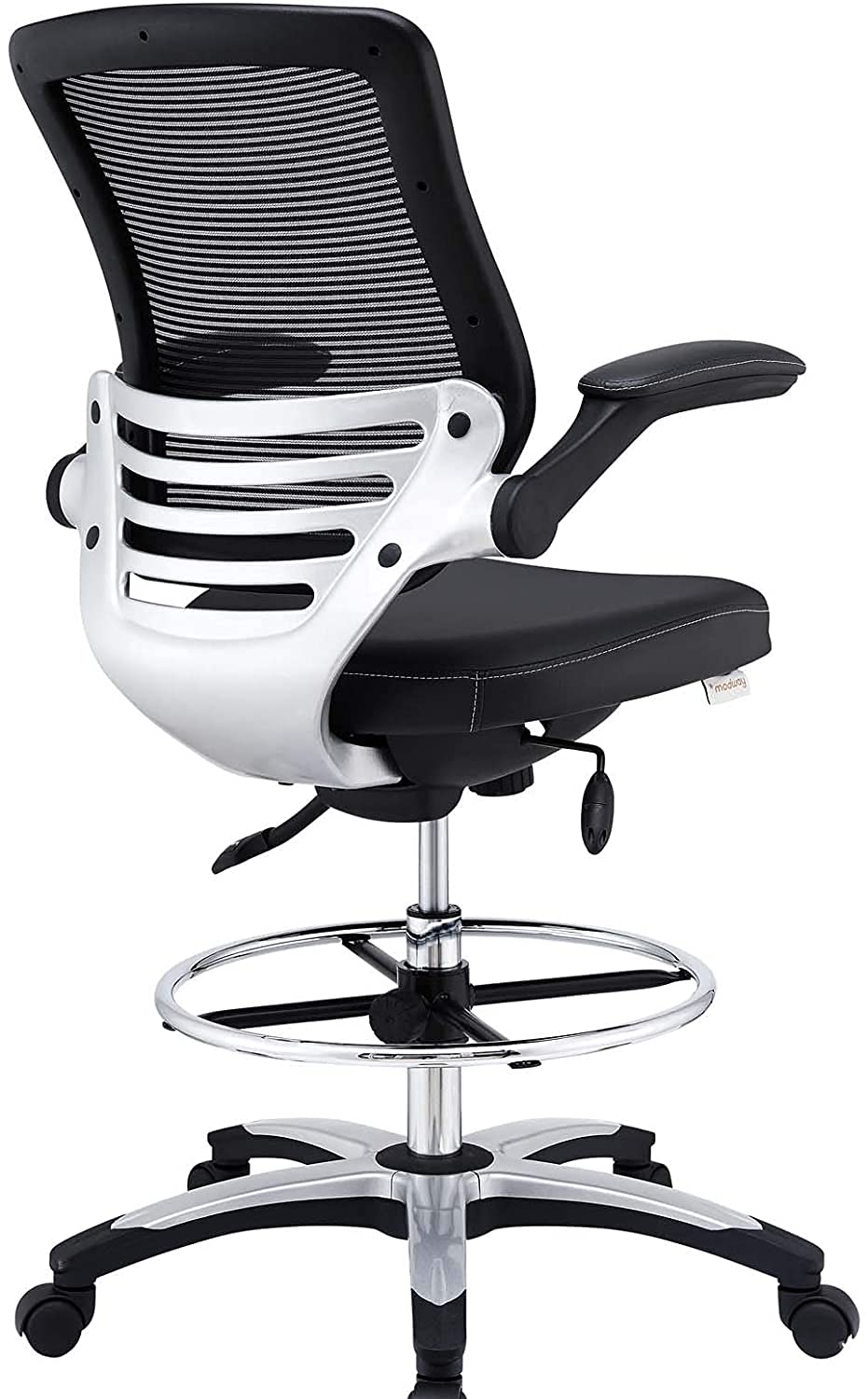 Modway Edge Drafting Chair - Adjustable Height Office Chair with Flip-Up Arms for Reception Desk, Drafting Table & Home Office - Ergonomic Black Task Chair for Professionals & Students