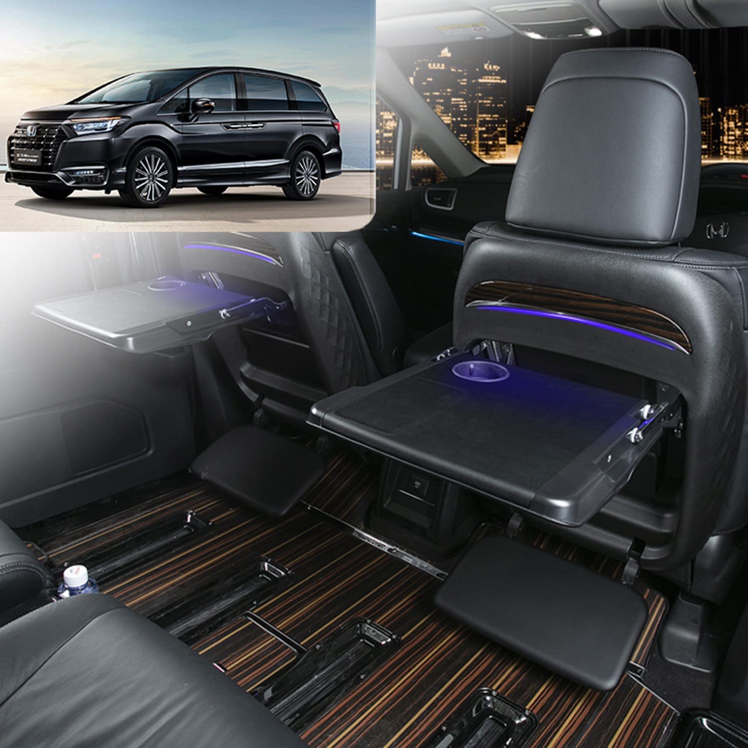 2016-2022 Honda Elysion/Odyssey Rear Seat Tray with Wireless Charging - Foldable Car Table with Cup Holder, Footrest & Ambient Light - Perfect for Road Trips, Family Travel & In-Car Dining