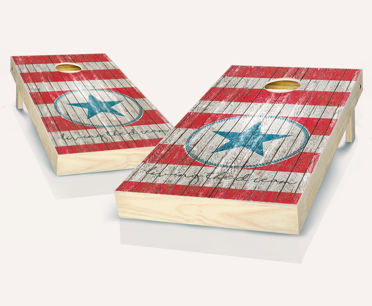Skip's Garage Living The Dream Cornhole Game Set - 2 Premium Boards & 8 Bean Bags with Accessories - Outdoor Lawn Games for Backyard, Tailgating, and Parties