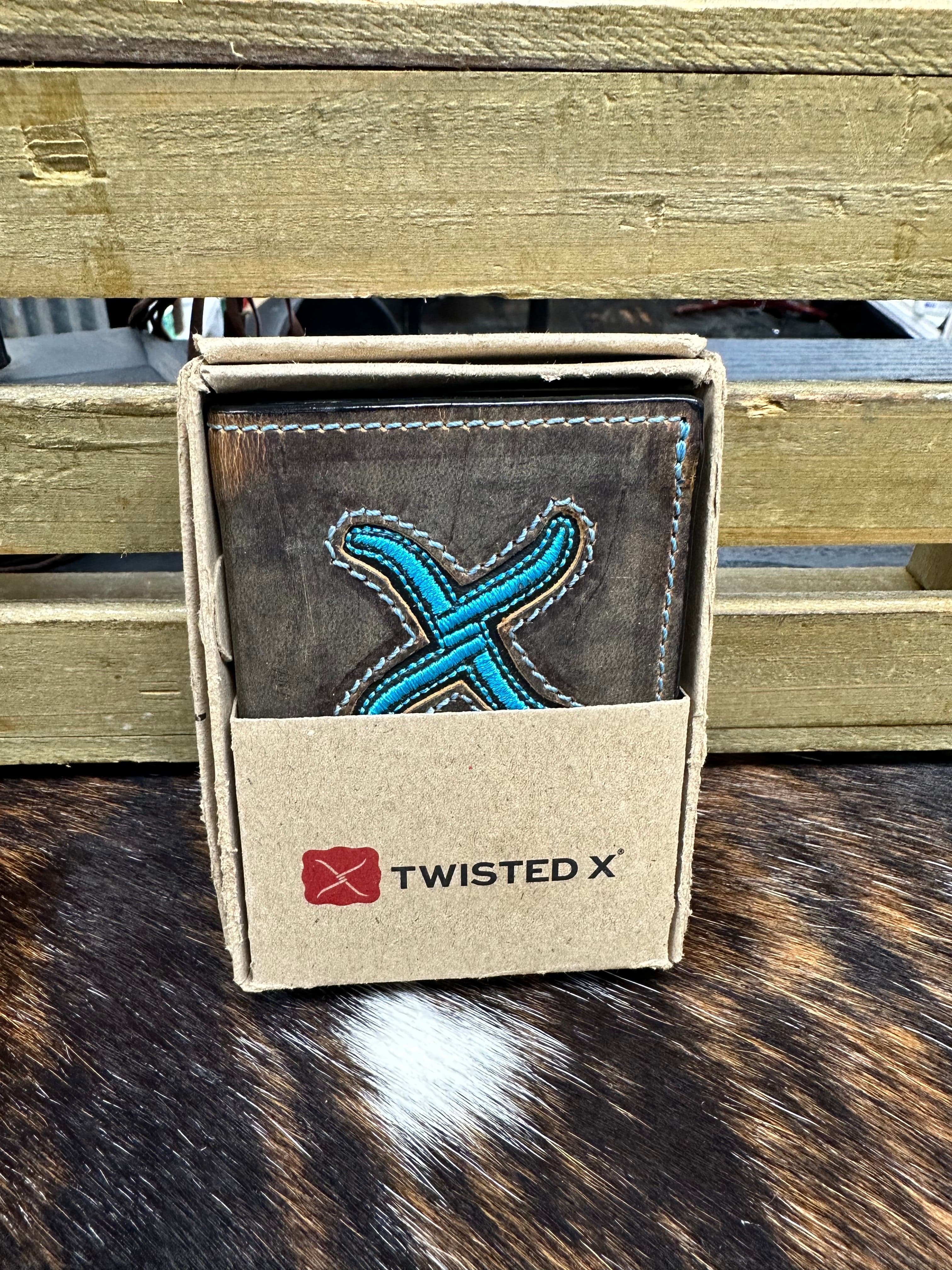 Twisted X Distressed Brown & Turquoise Rodeo Wallet for Men - Genuine Leather Bifold Wallet with RFID Protection - Perfect for Cowboys, Rodeo Events & Western Fashion