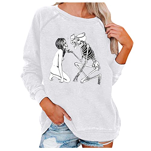 Halloween Skeleton Print Sweatshirt for Women - Long Sleeve Crewneck Pullover Top - Cozy Fall & Halloween Outfit - Perfect for Costume Parties, Trick or Treating and Autumn Fashion