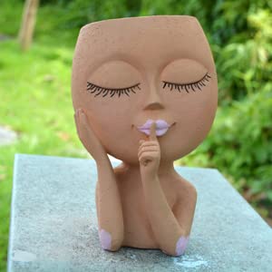 6 Inch Face Flower Pot Head Planter - Indoor Plant Pots with Drainage Hole, Small Decorative Flower Vase for Succulents, Herbs & Houseplants | Perfect for Farmhouse Decor, Kitchen Windowsill, Office Desk & Gift for Plant Lovers