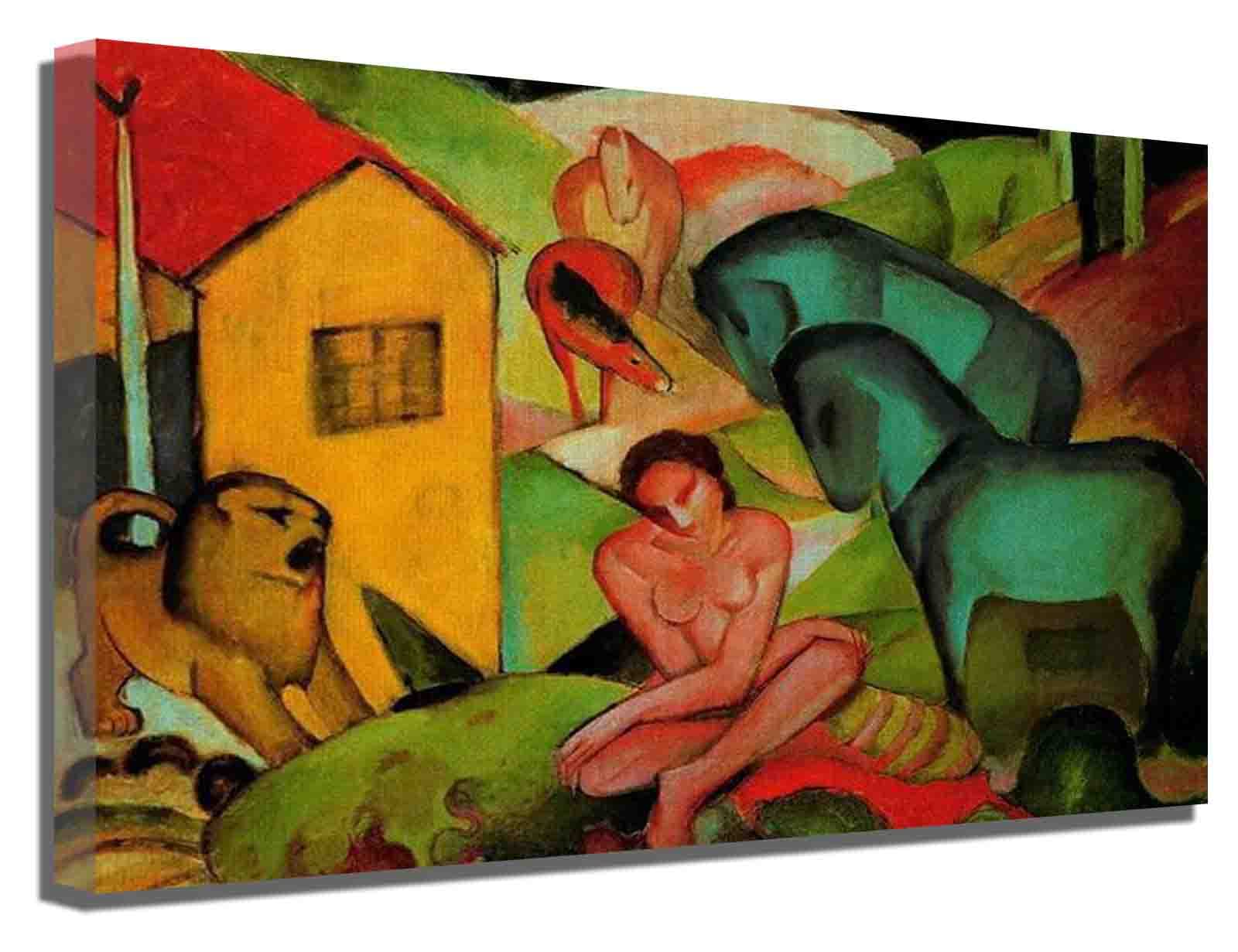 Franz Marc The Dream Expressionist Canvas Print - Gallery Wrapped Wall Art for Bedroom, Living Room, Office & Bathroom Decor (31x41 Inch Framed) - Perfect for Modern Home & Workspace Aesthetics