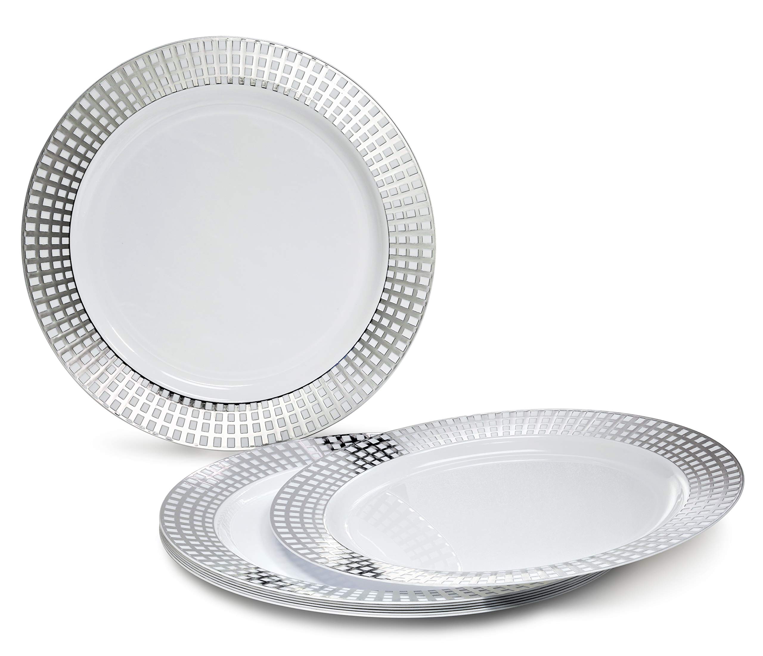 640-Piece Disposable Plastic Wedding Party Plate Set - 80 x 10.25'' Dinner Plates, 80 x 7.5'' Dessert Plates, Silverware, Cups & Napkins in Princess White & Silver - Perfect for Weddings, Bridal Showers & Large Gatherings