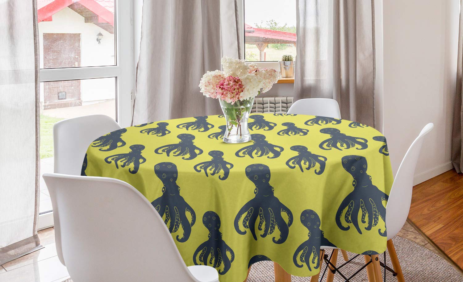 Ambesonne Octopus Round Tablecloth 60
